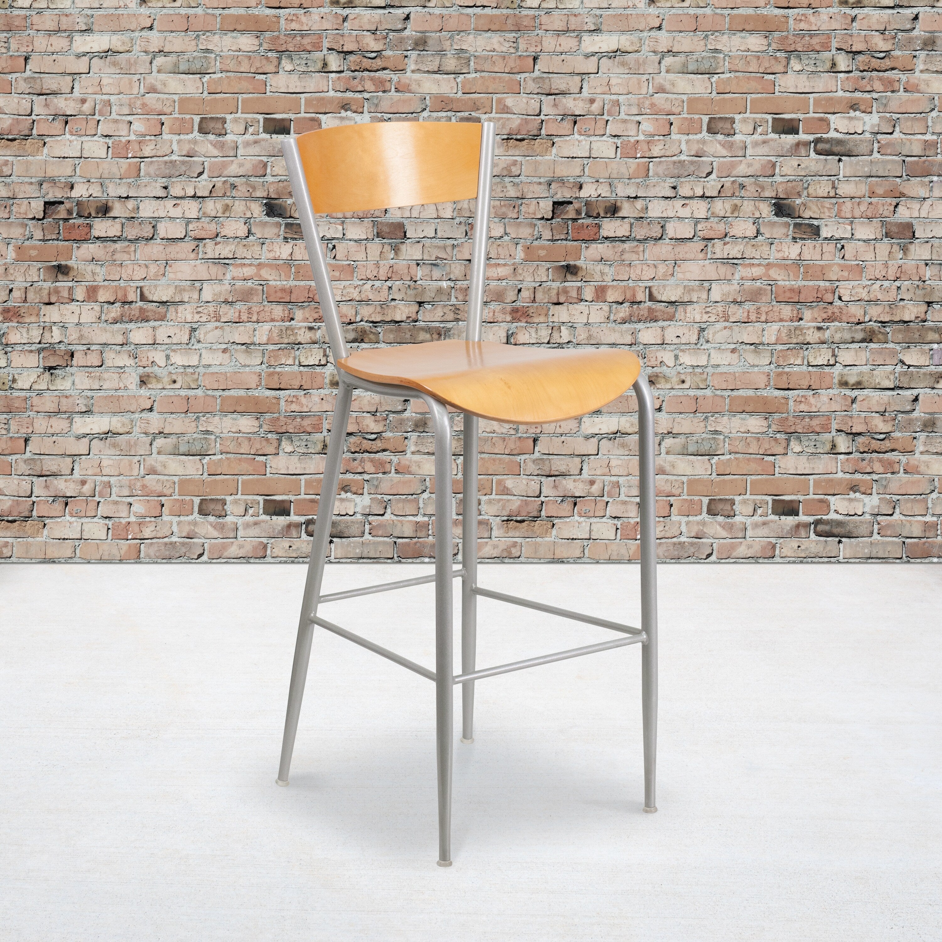 Metal Restaurant Barstool Wood Back Seat 16.5 W X 21.5 D X 43 H