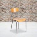 Silver Metal Restaurant Chair Natural Wood Back Seat 16.75 W X 20 D X 32.25 H