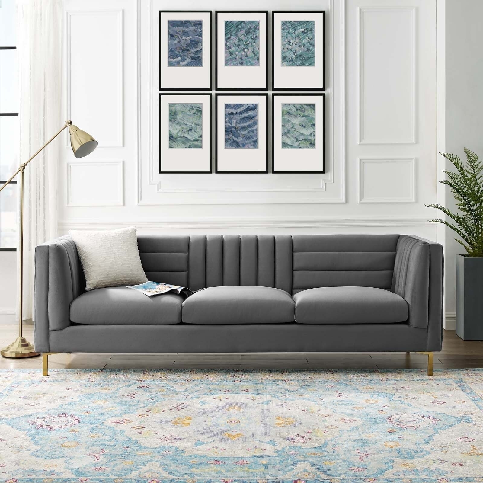 Silver Orchid Adams Channel Tufted Performance Velvet Sofa