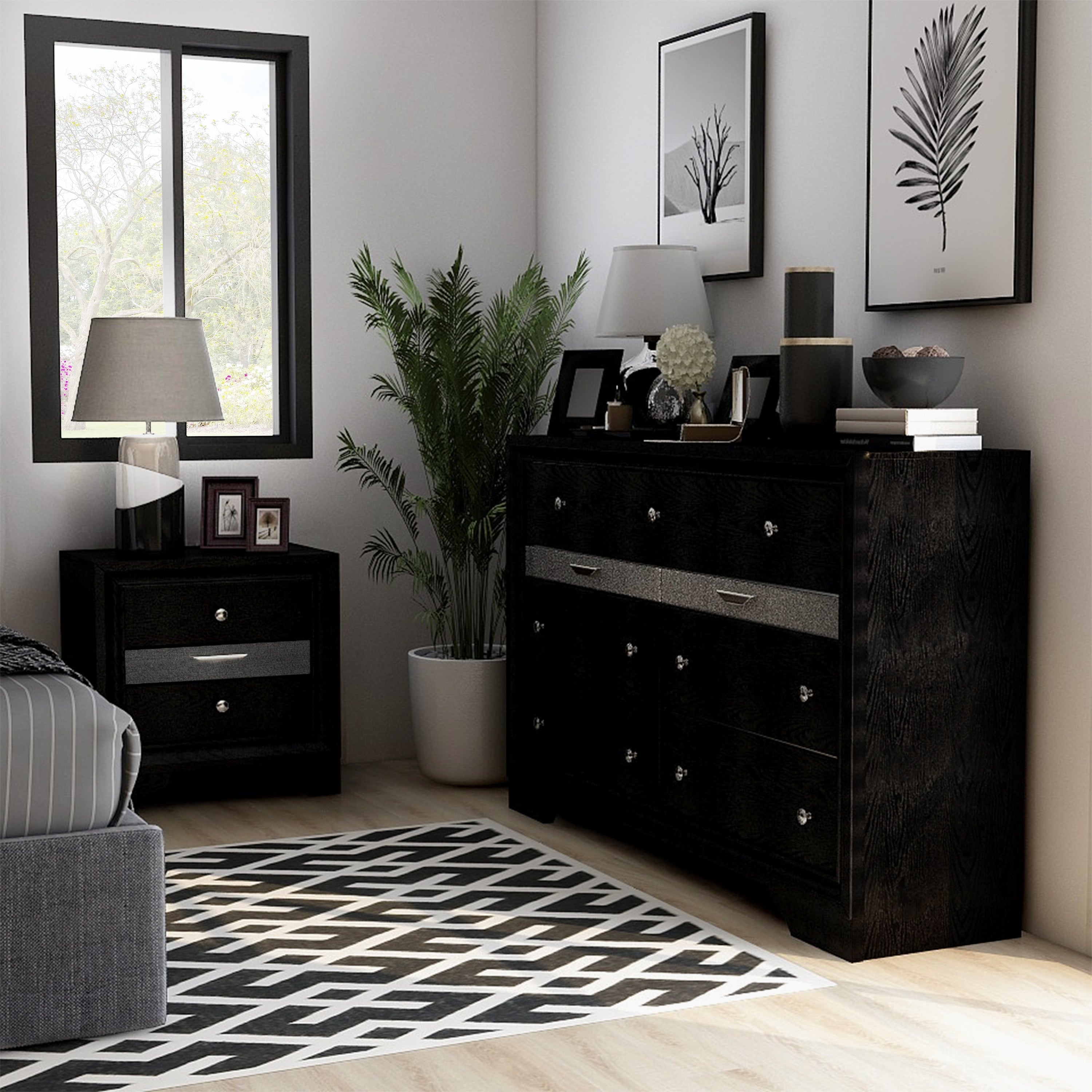 Silver Orchid Balistrieri Black 2 Piece Nightstand And Dresser Set