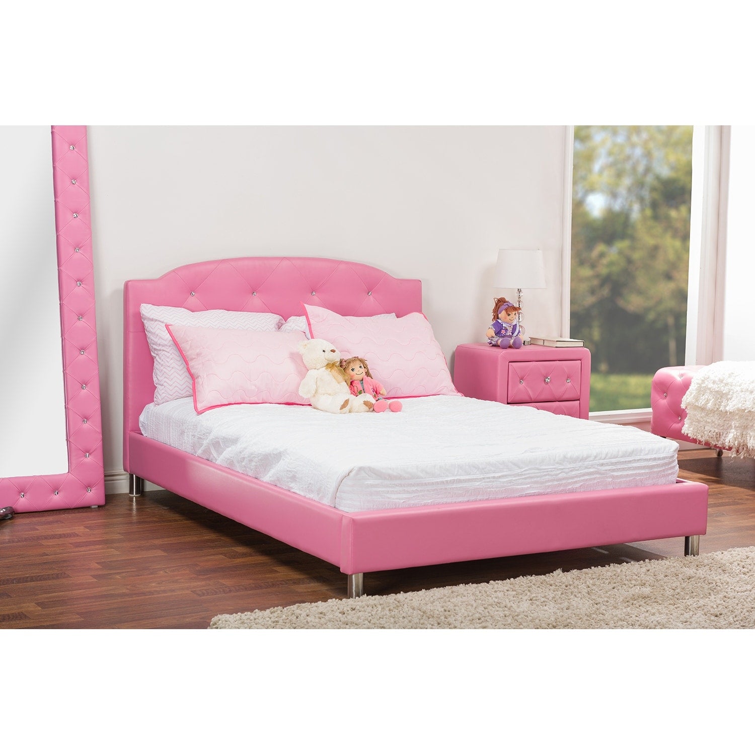 Silver Orchid Bird Pink Leather Contemporary Full Size Bed