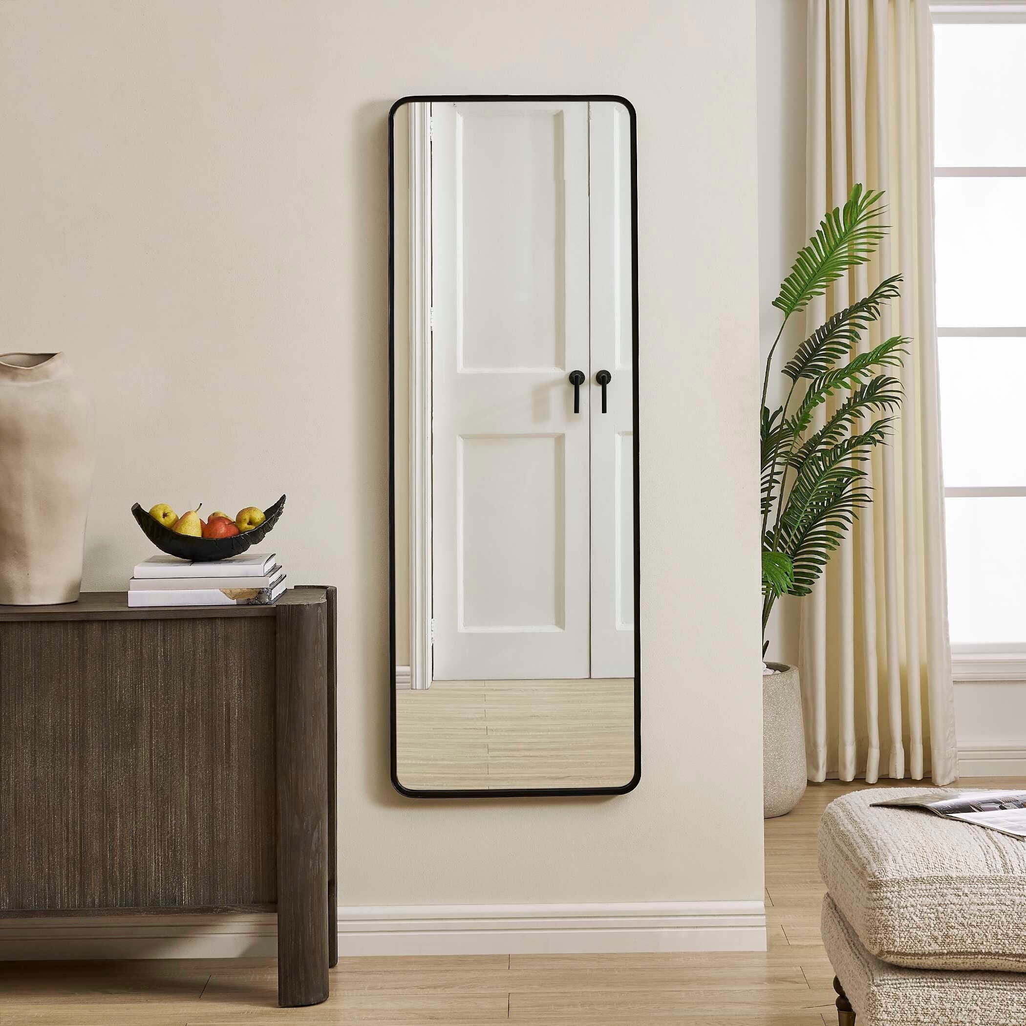Silver Orchid Black Rounded Edge Full Length Mirror. 21 Inches W X 1.125 Inches D X 59 Inches H