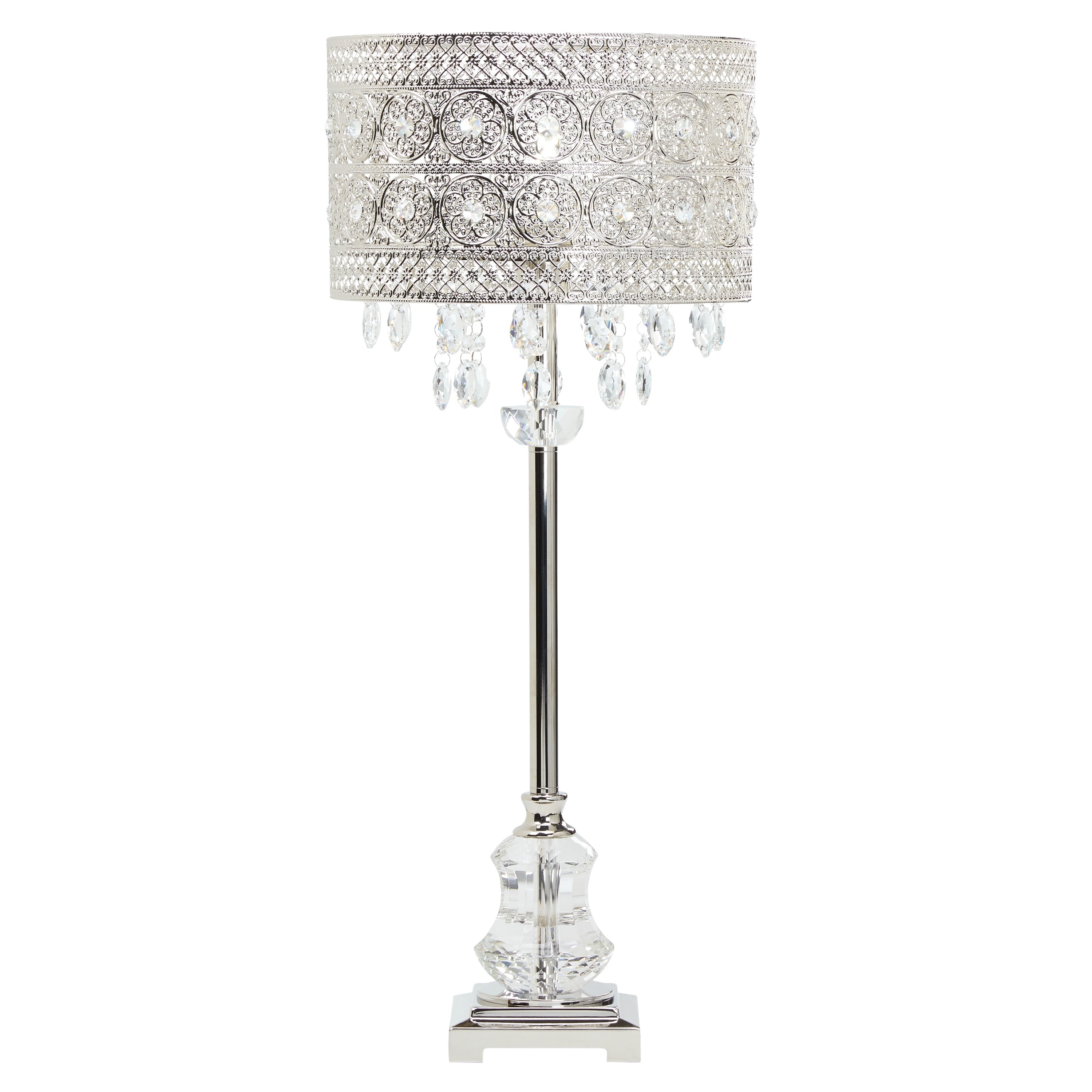 River Of Goods Brielle Polished Nickel Metal And Crystal 28.75 Inch High 1 Light Buffet Table Lamp