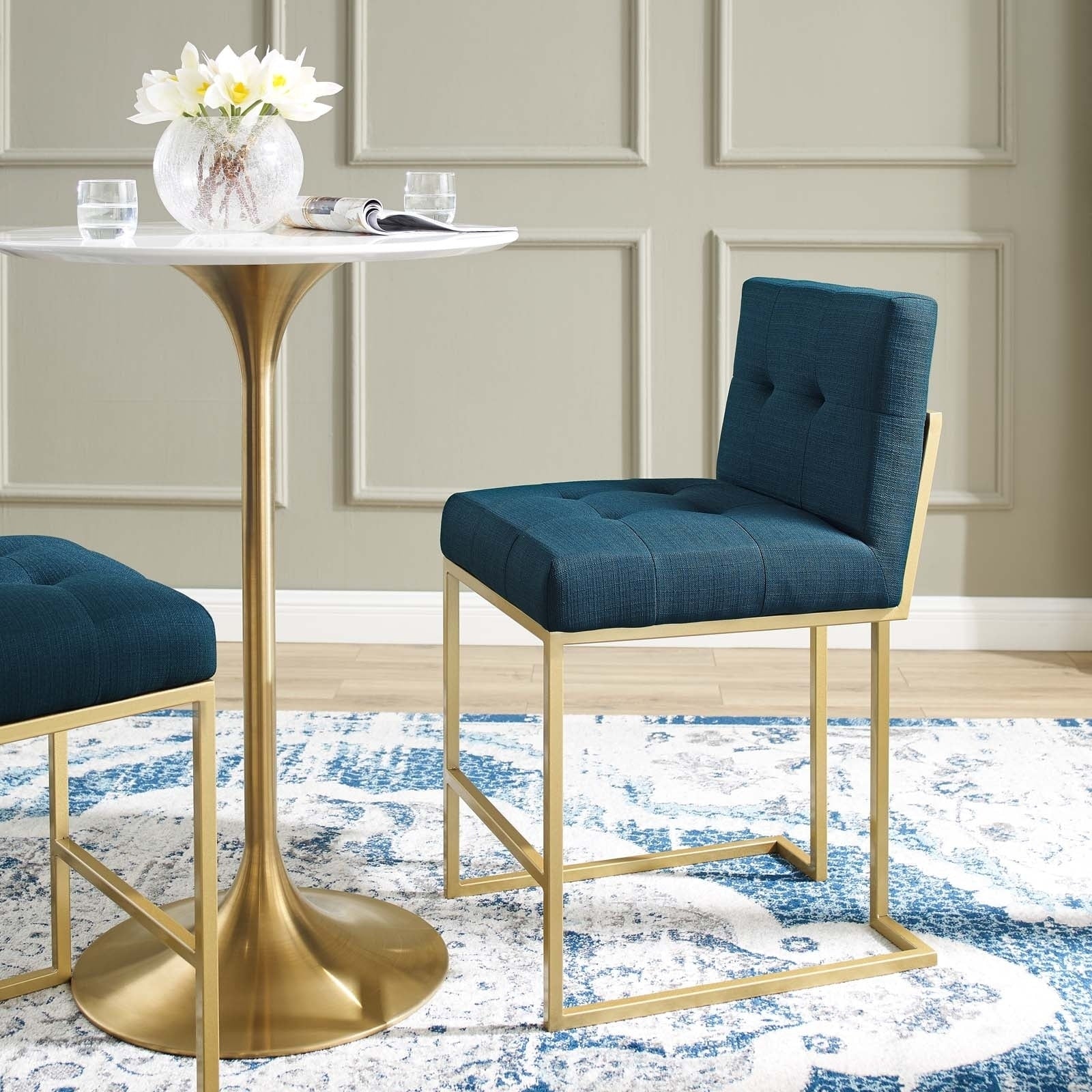 Silver Orchid Brissac Gold Stainless Steel Upholstered Fabric Counter Stool