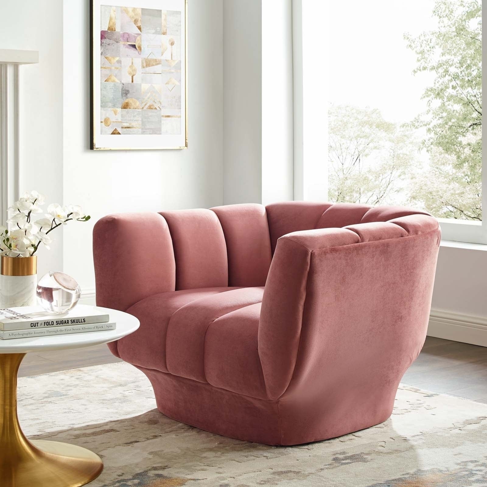Silver Orchid Burbridge Channel Tufted Performance Velvet Armchair