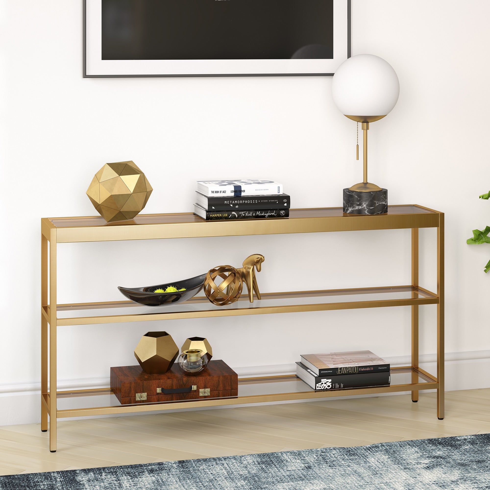Silver Orchid Carey Blackened Bronze 3 Shelf Console Table