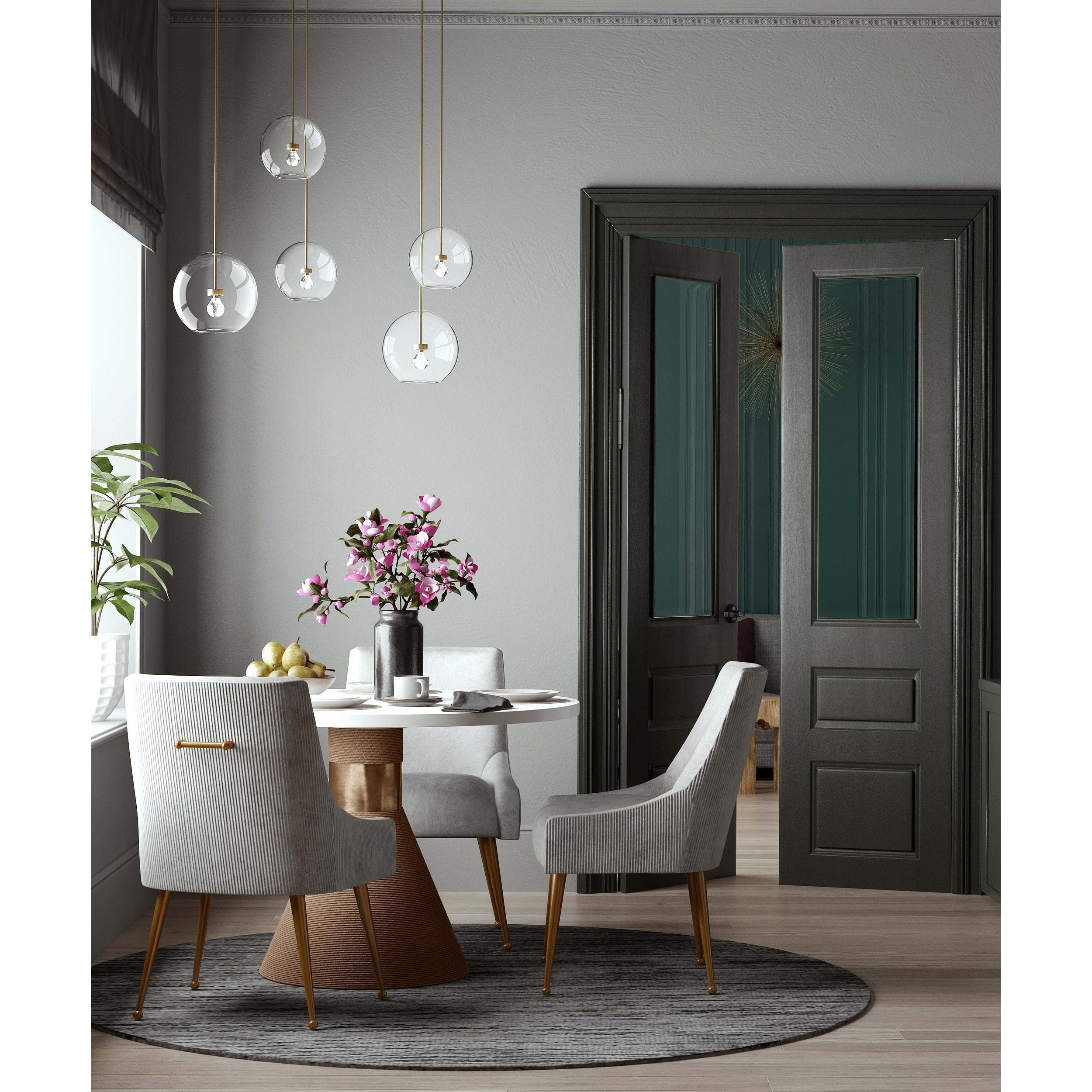Silver Orchid Chester Pleated Light Grey Velvet Side Chair