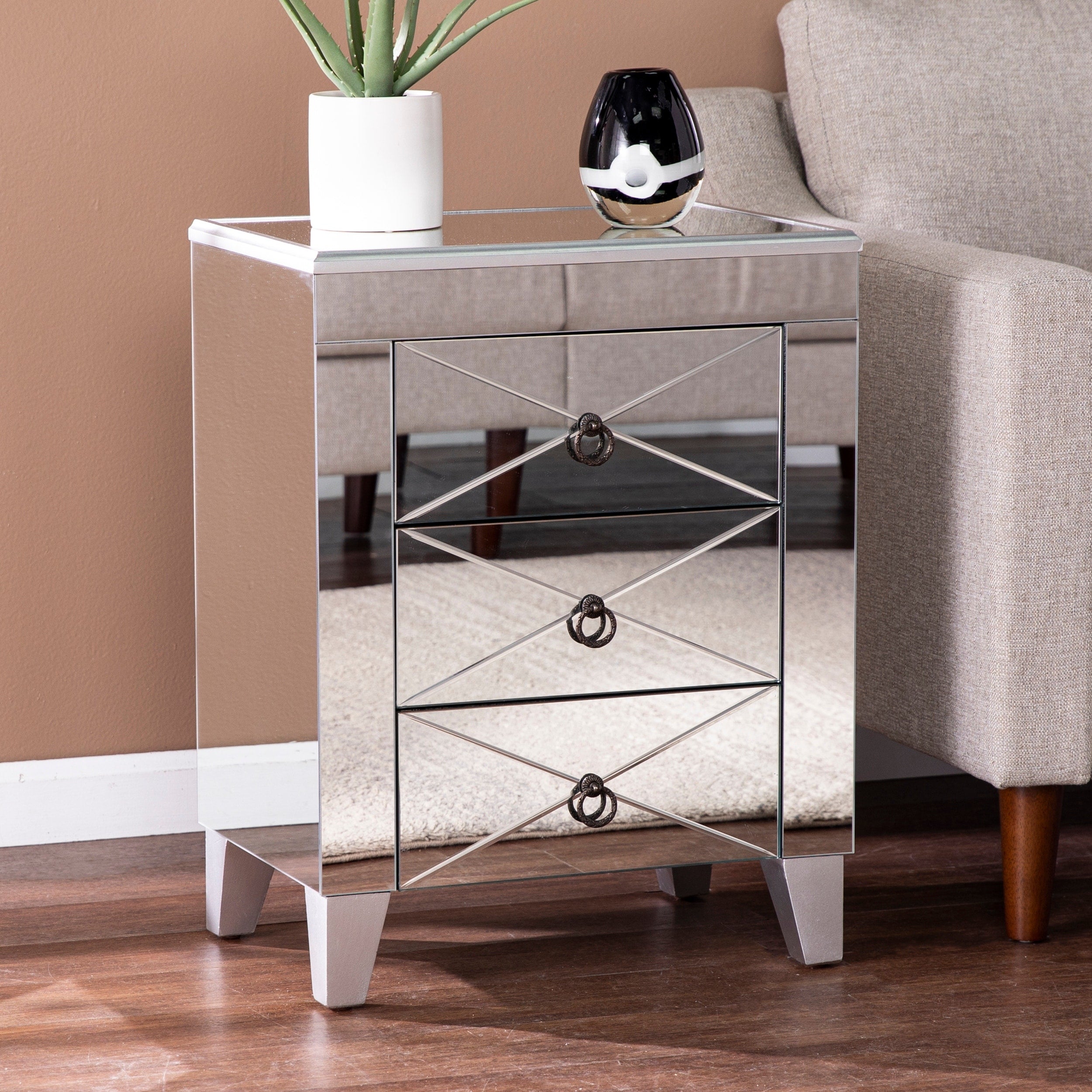 Silver Orchid Churchill Glam Mirror End Table