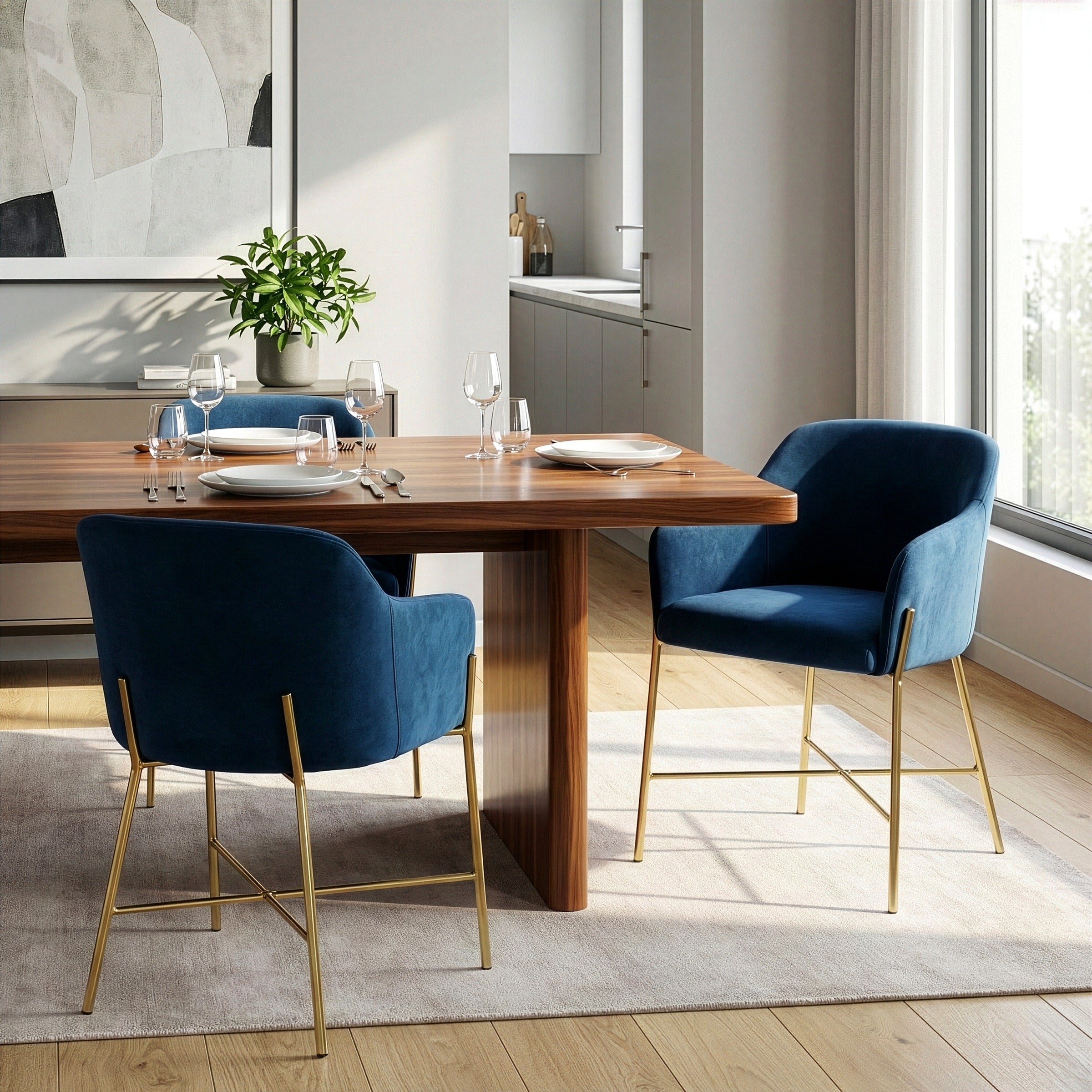 Silver Orchid Condon Blue Velvet Arm Dining Chair