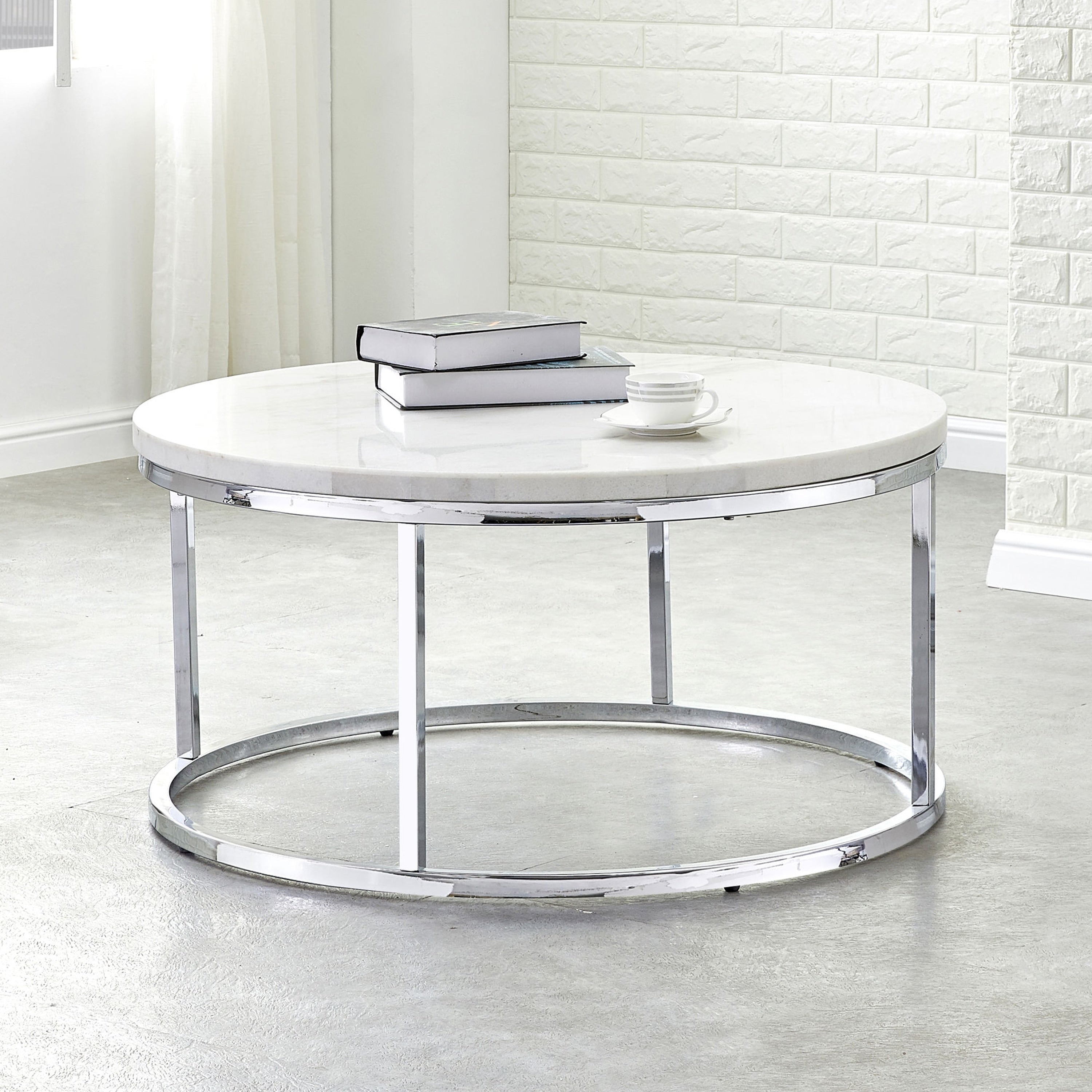 Porch Den Eden White Marble Top Round Coffee Table