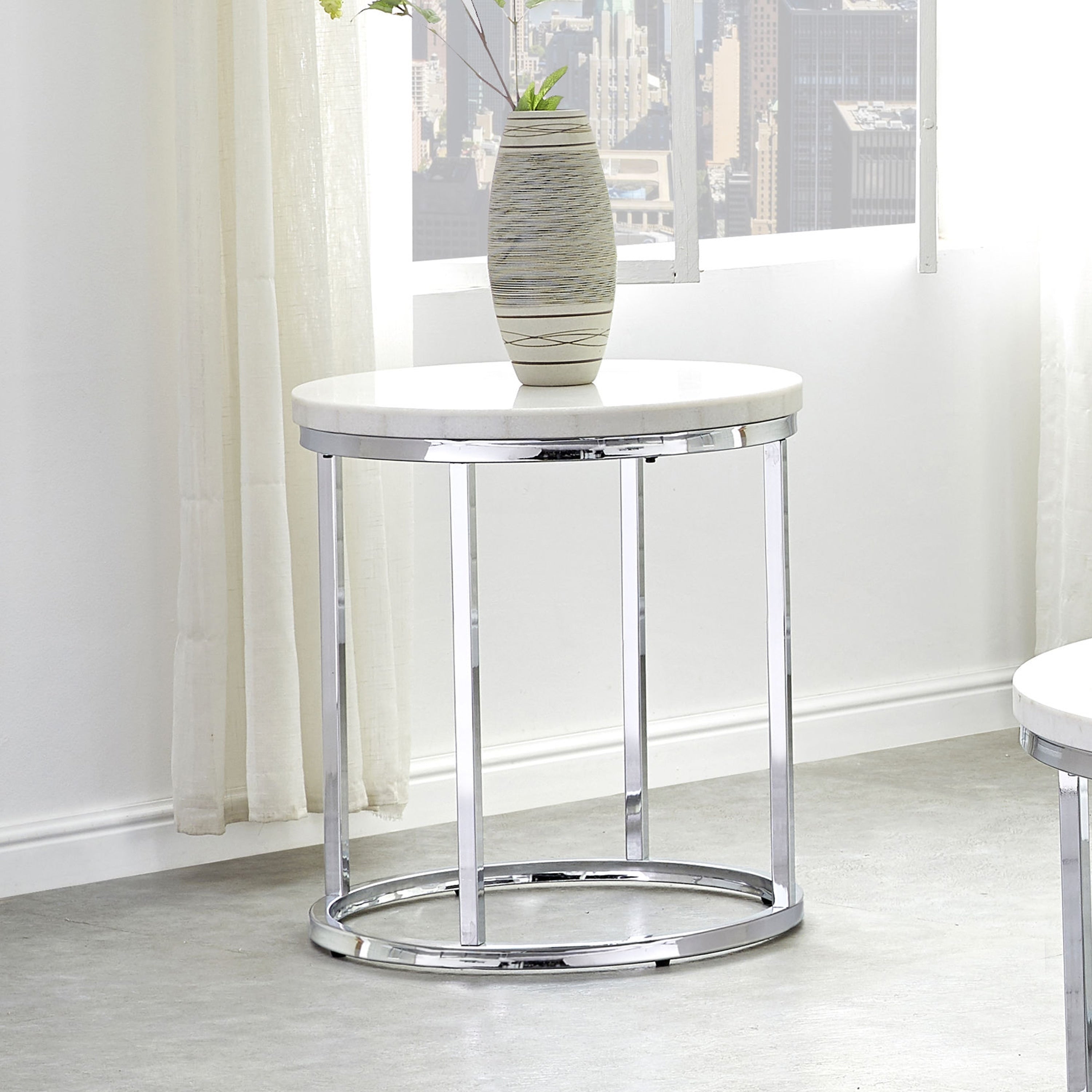 Porch Den Eden White Marble Top Round End Table