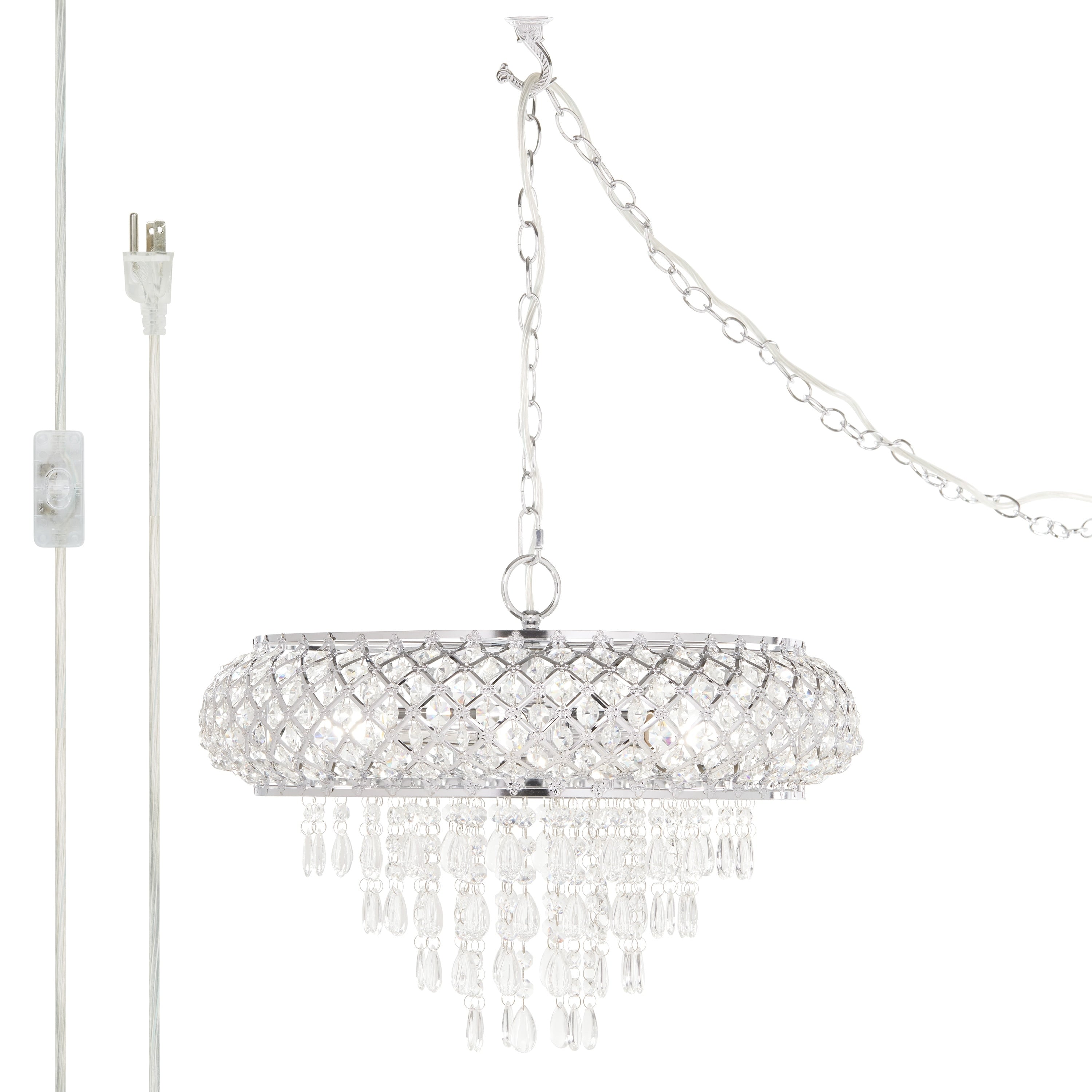 Silver Orchid Erlanger Clear And Chrome Tiered Crystal Glass Plug In And Hardwire Hanging Chandelier