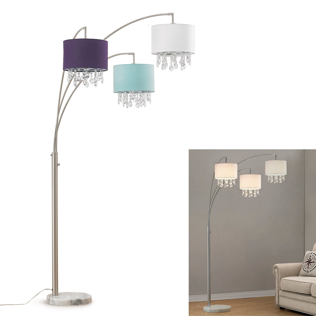 Silver Orchid Ferrari 3 Light Crystal Pendants Arch Floor Lamp