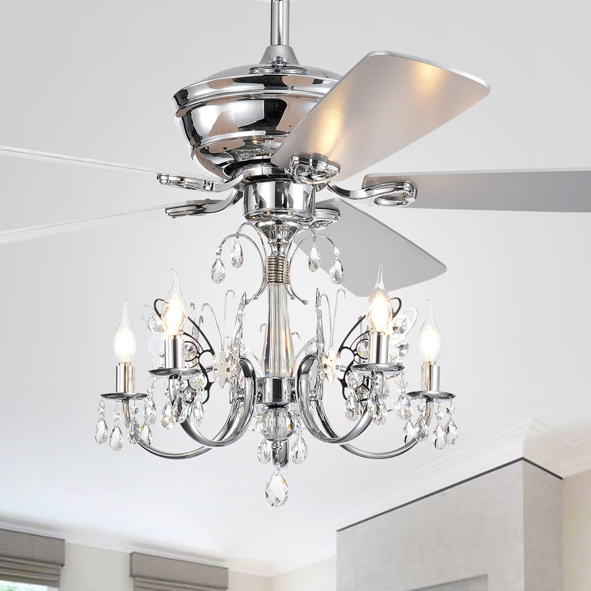 Silver Orchid Finlayson 52 Inch 5 Light Chrome Lighted Ceiling Fan