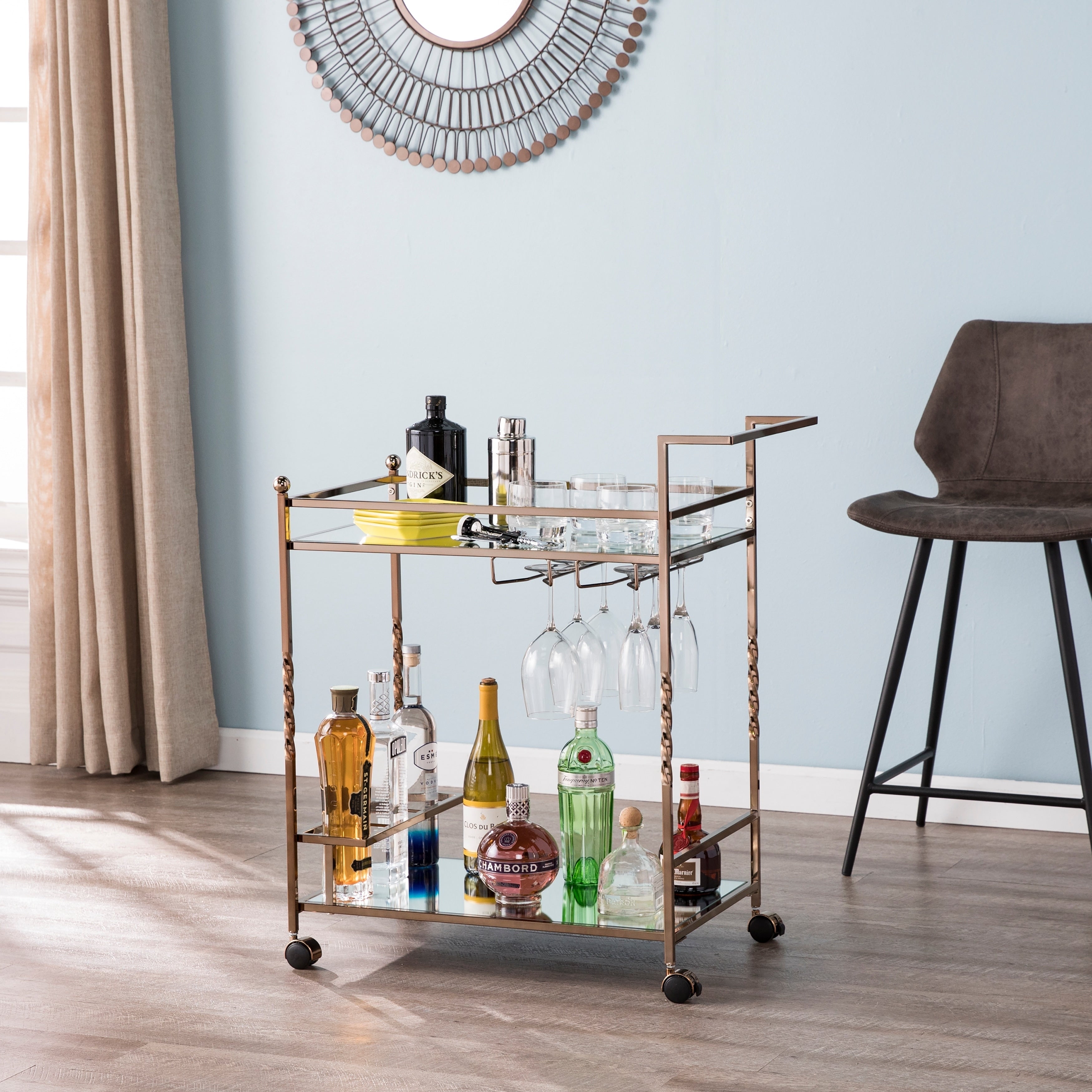 Silver Orchid Garland Metal Mirrored Bar Cart