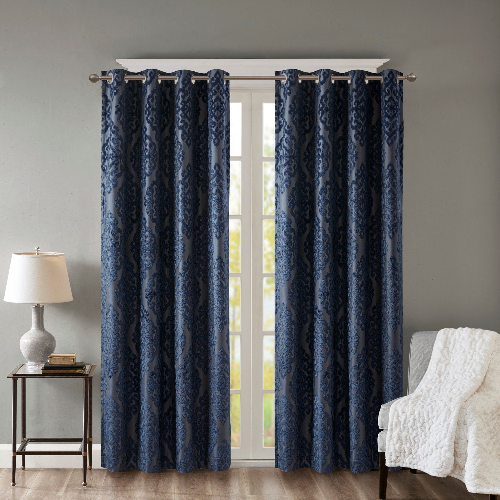 Silver Orchid Genevois Knitted Jacquard Total Blackout Grommet Window Curtain Panel