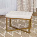 Silver Orchid Hartau Rectangular Ottoman With White Velvet Tufted Cushion And Gold Metal X Base
