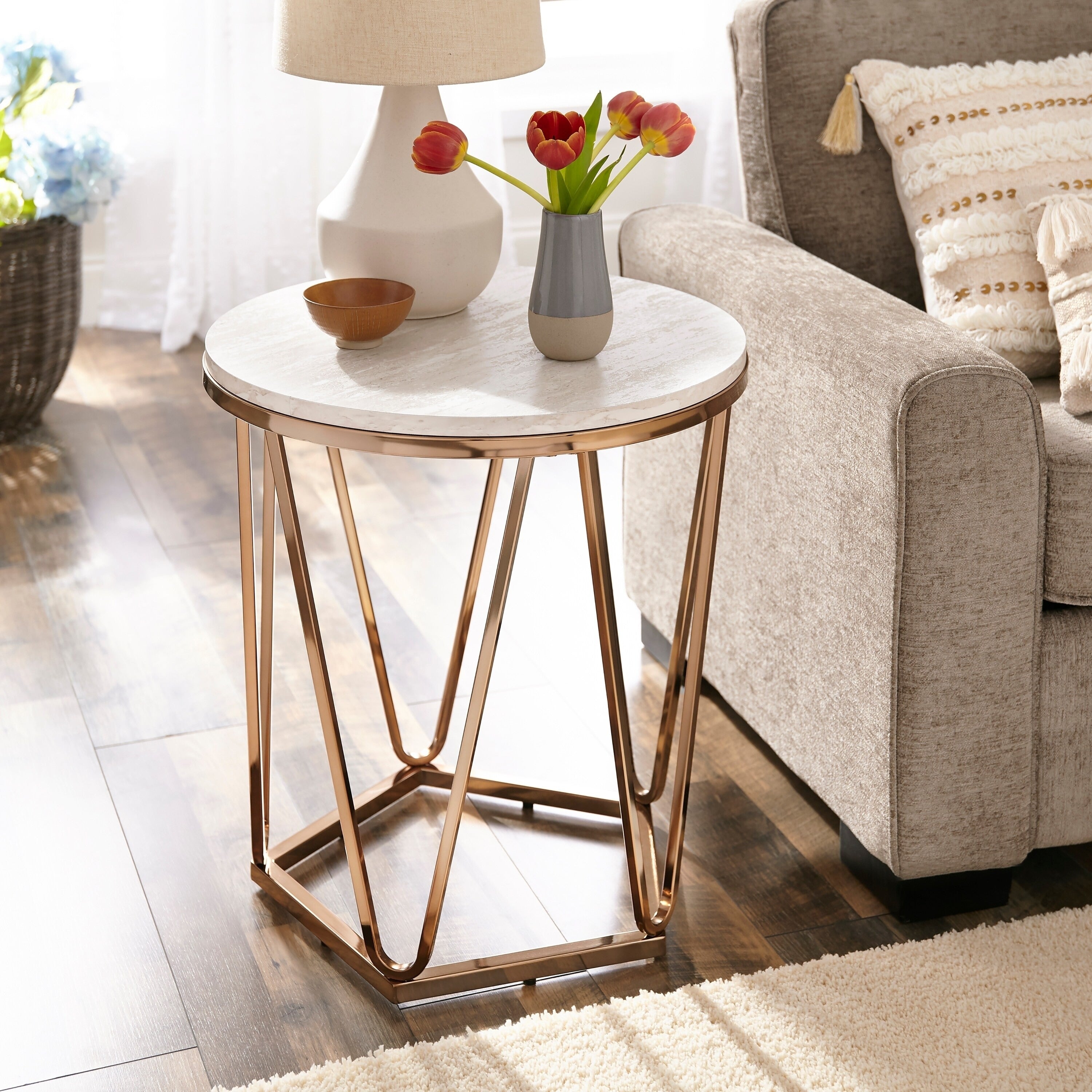 Silver Orchid Henderson Faux Stone Round Coffee Table