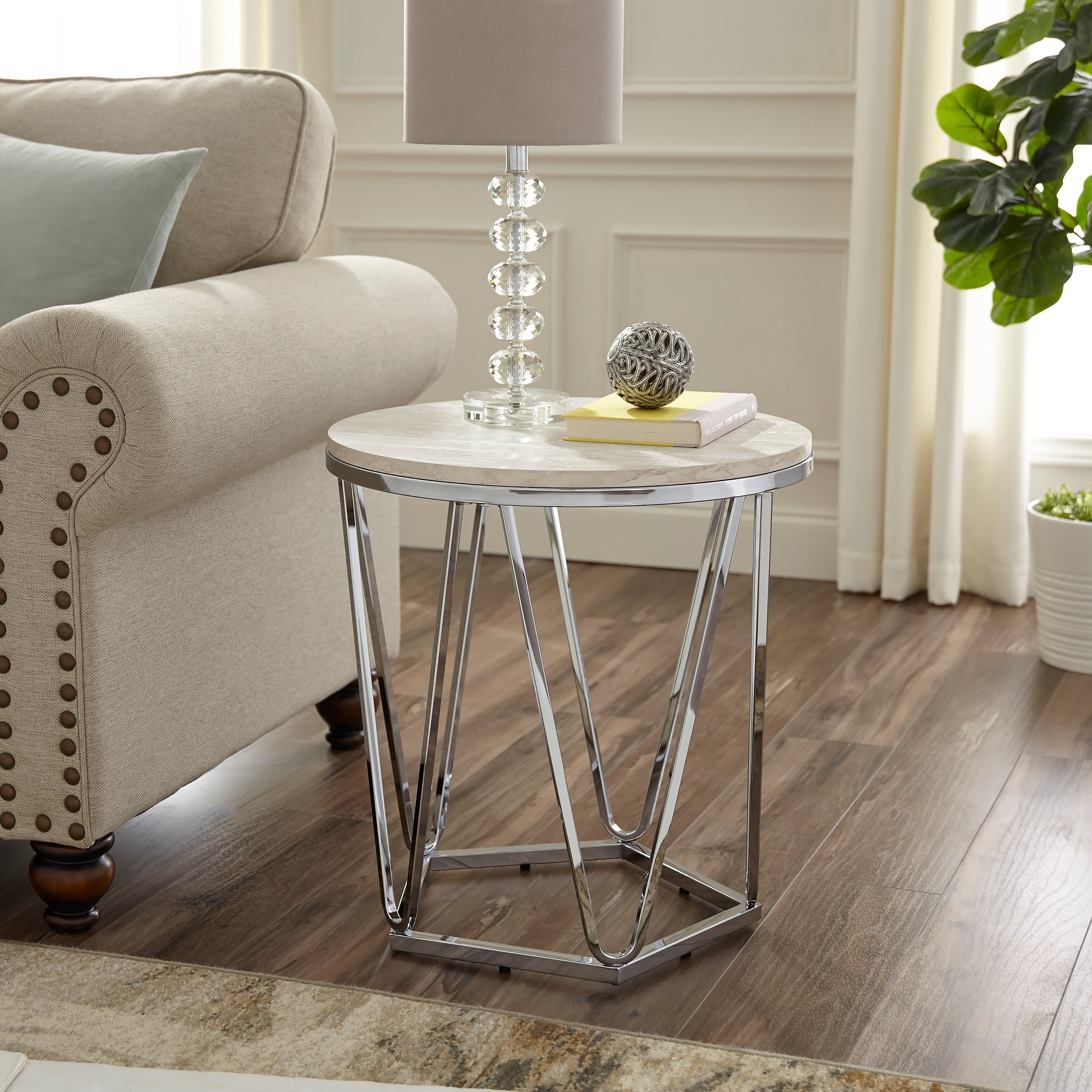 Silver Orchid Henderson Faux Stone Round Side Table