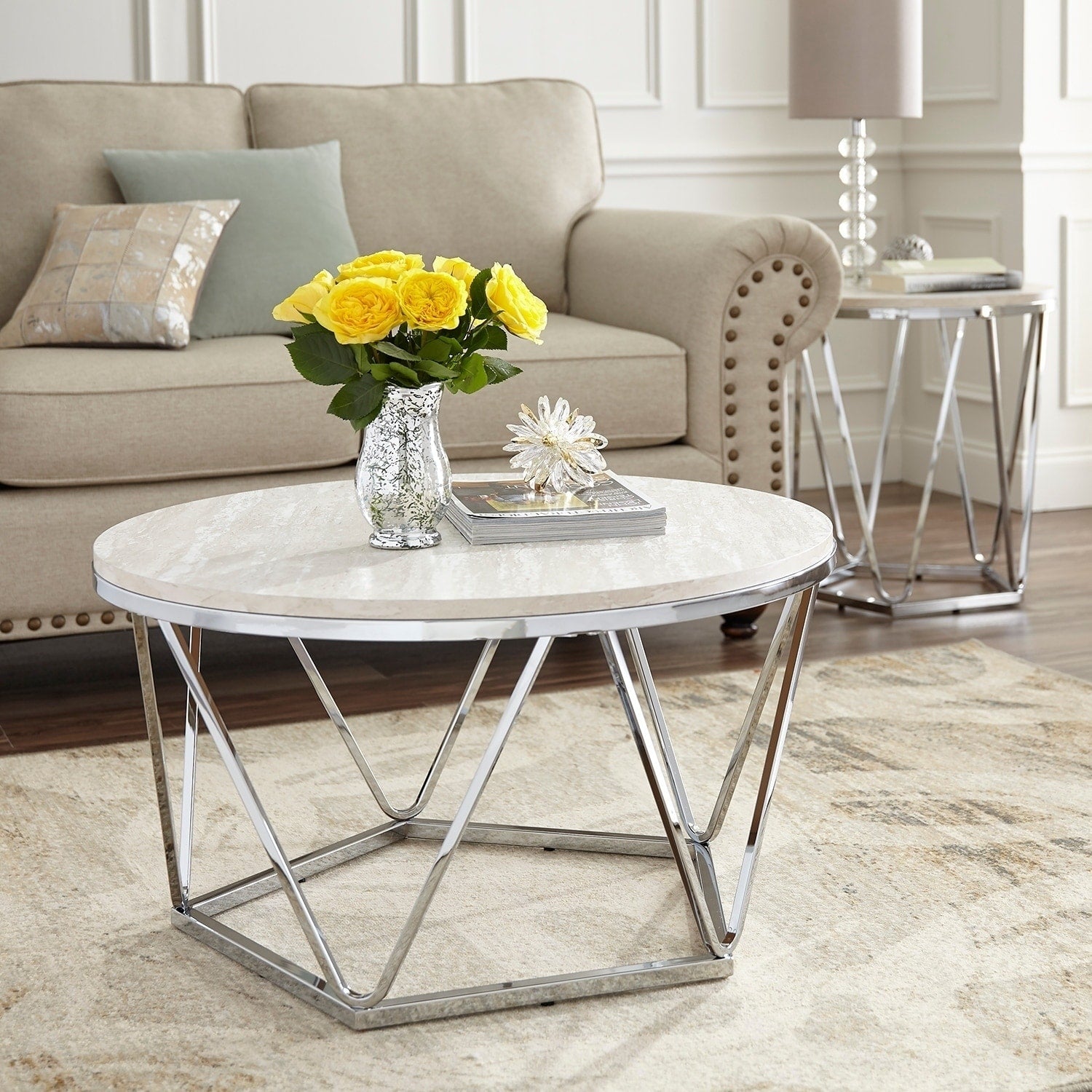 Silver Orchid Henderson Faux Stone Round Coffee Table