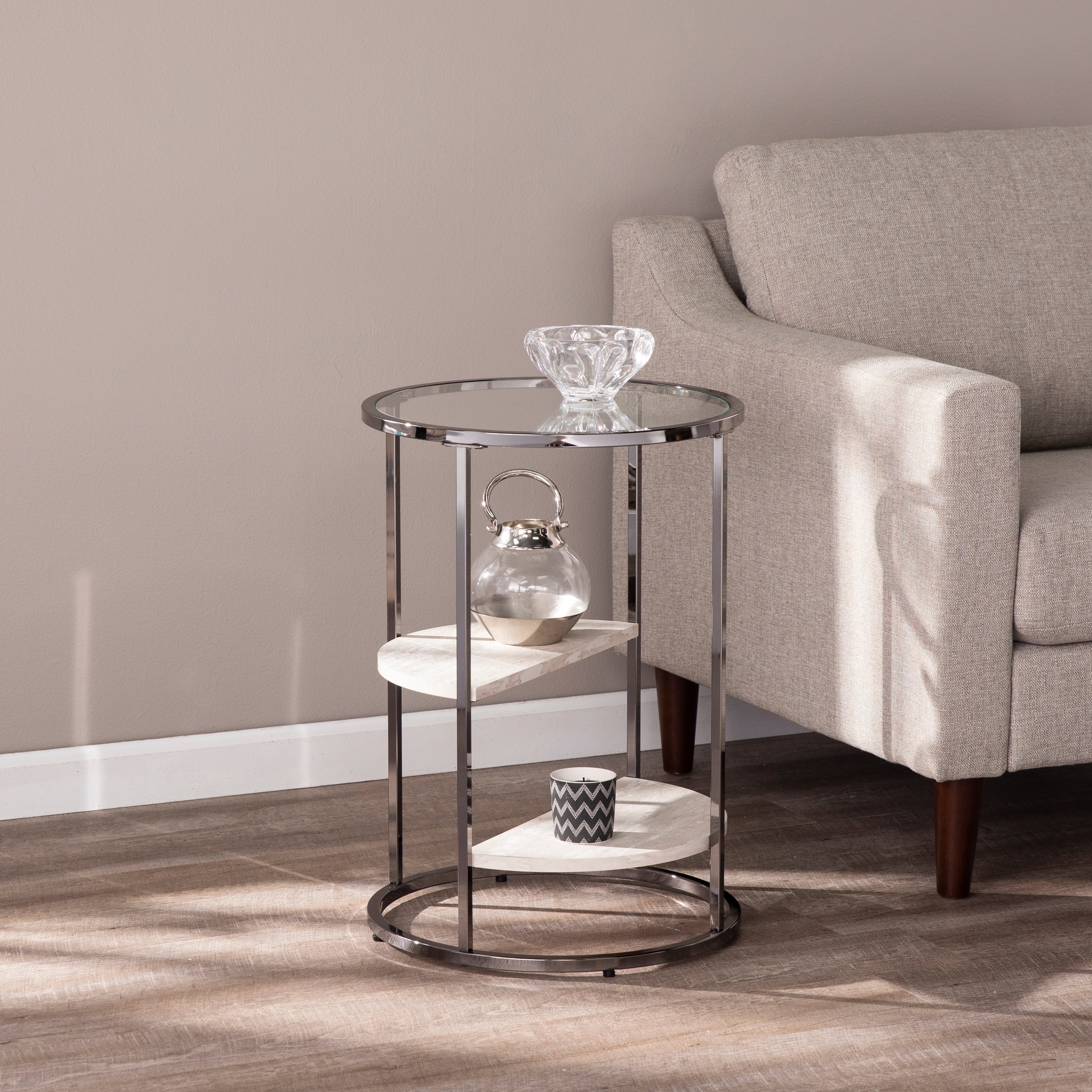 Silver Orchid Lindale Round Side Table W Faux Stone