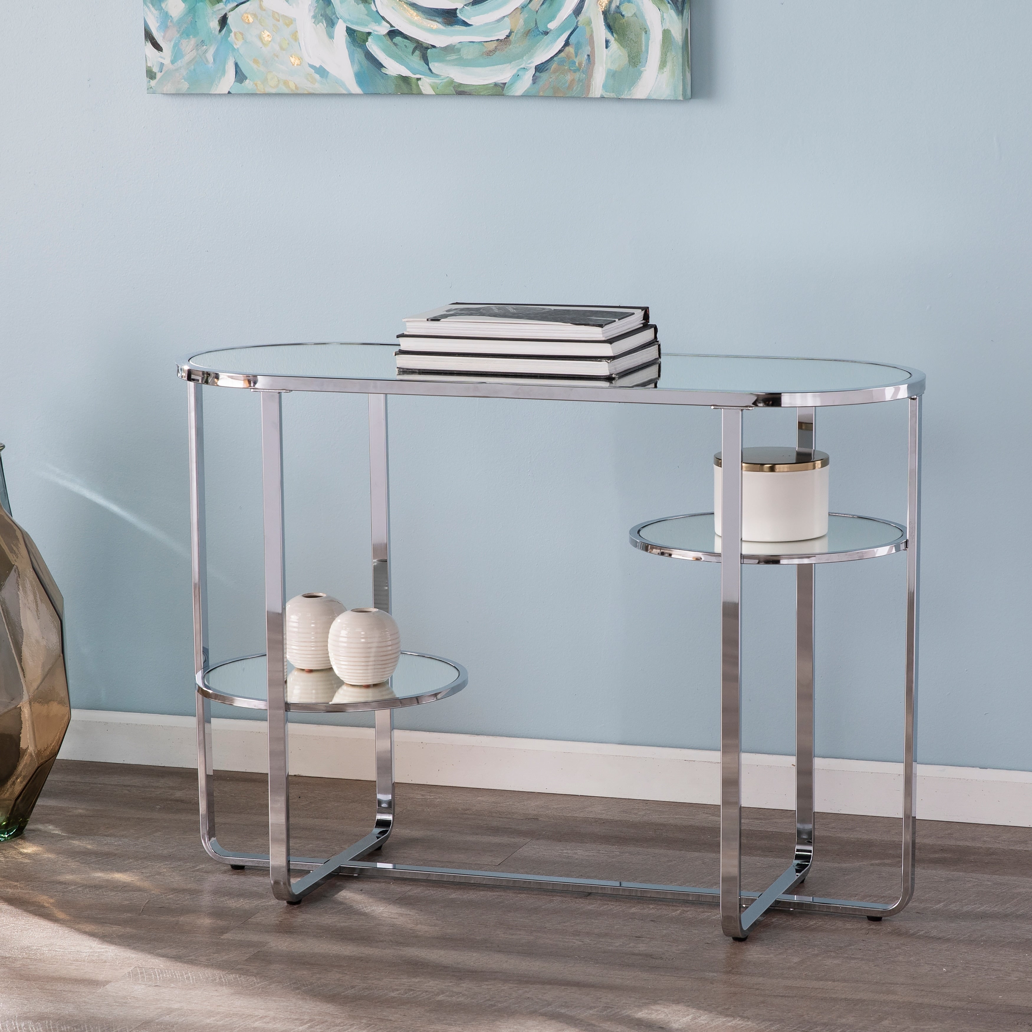 Silver Orchid Mabrick Mirrored Console Table W Storage