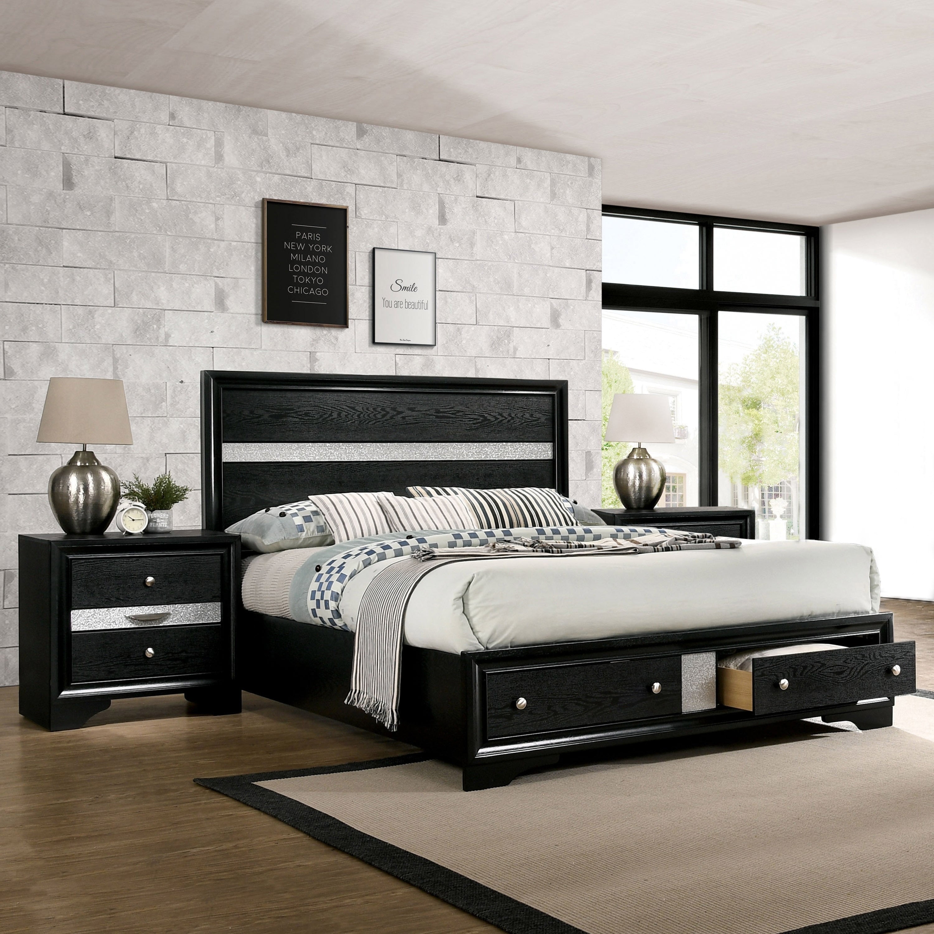 Silver Orchid Manzini Black 3 Piece Bedroom Set