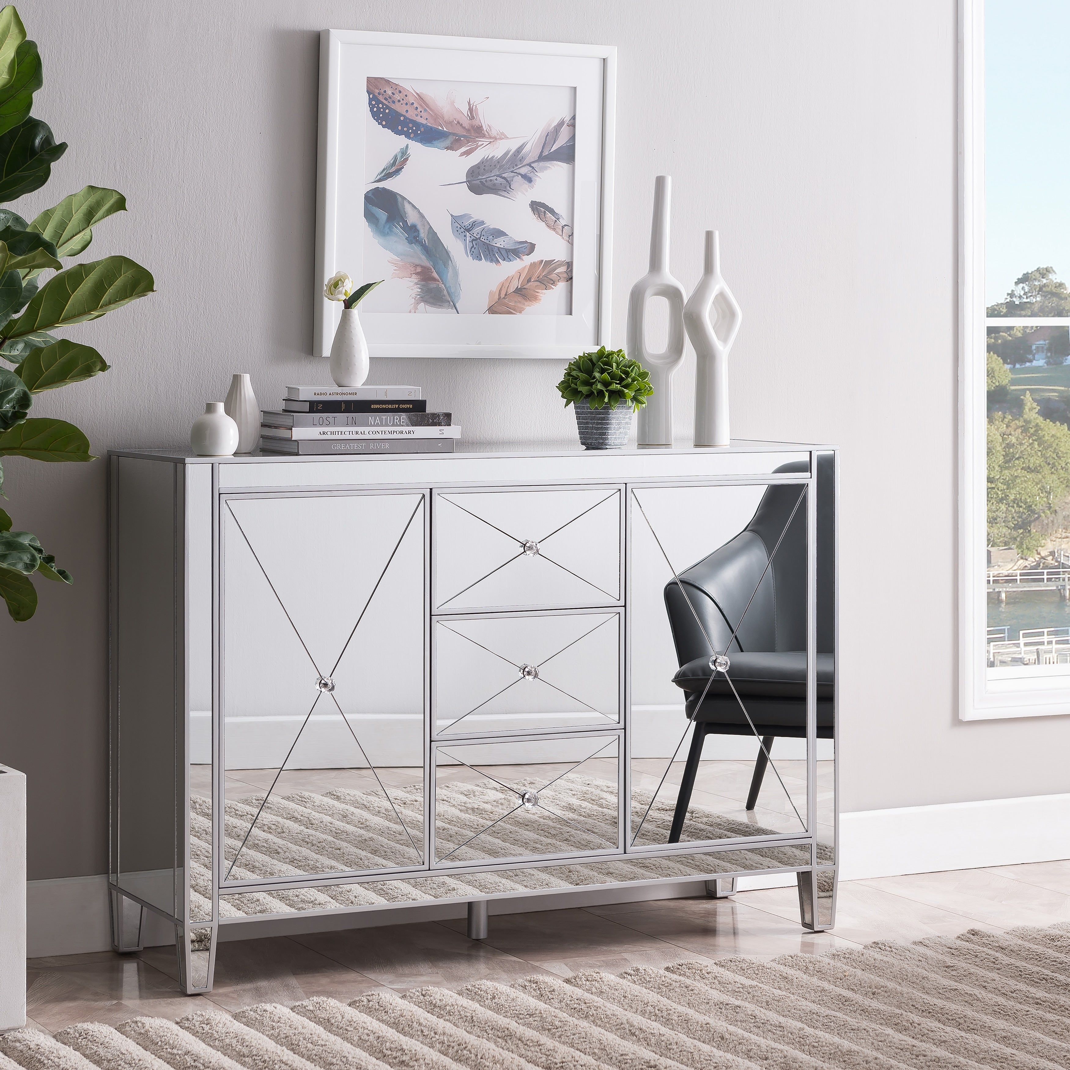 Silver Orchid Marter Glam Silver Mirror 3 Drawer Cabinet