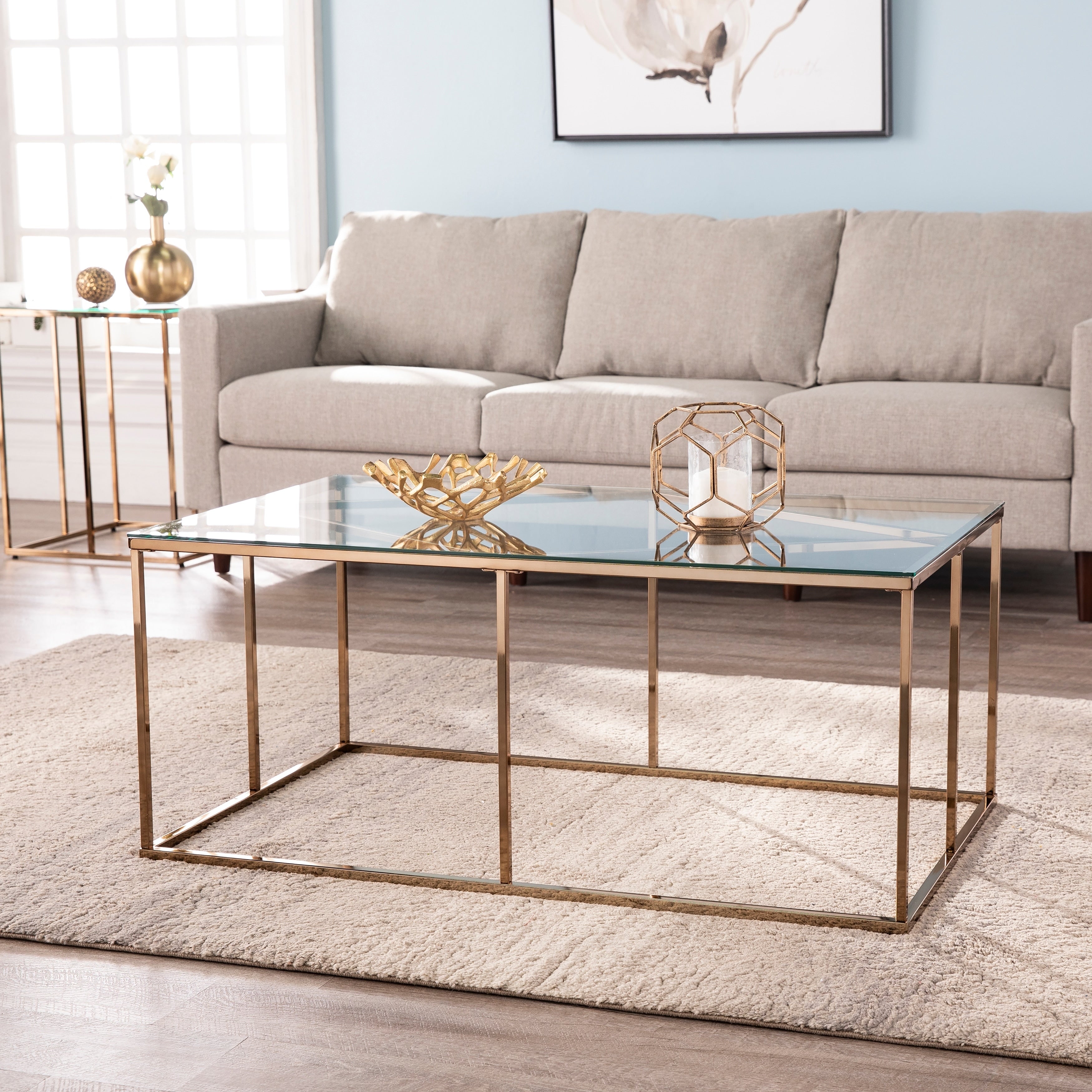 Silver Orchid Nindel Contemporary Champagne Metal Cocktail Table