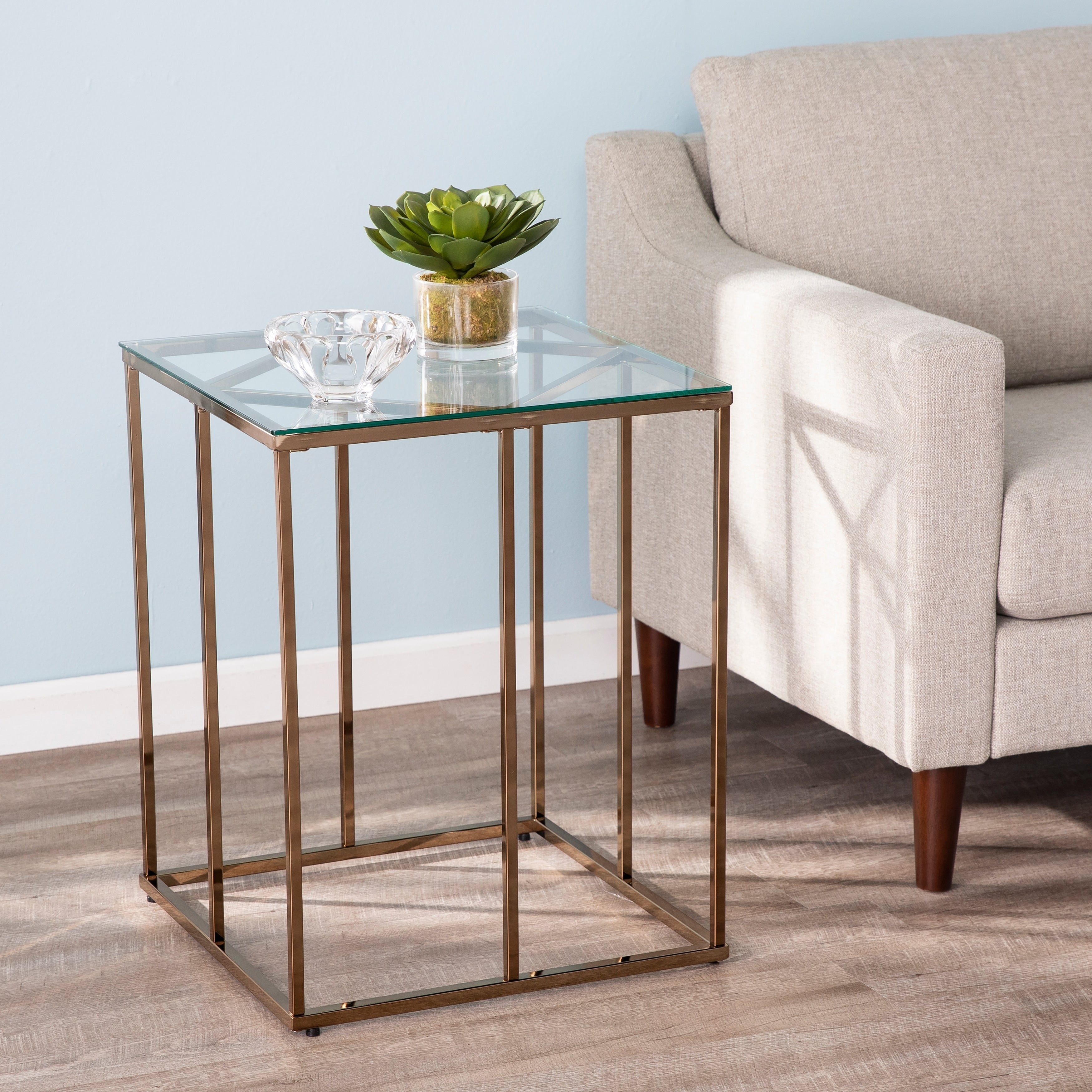 Silver Orchid Nindel Contemporary Champagne Metal End Table
