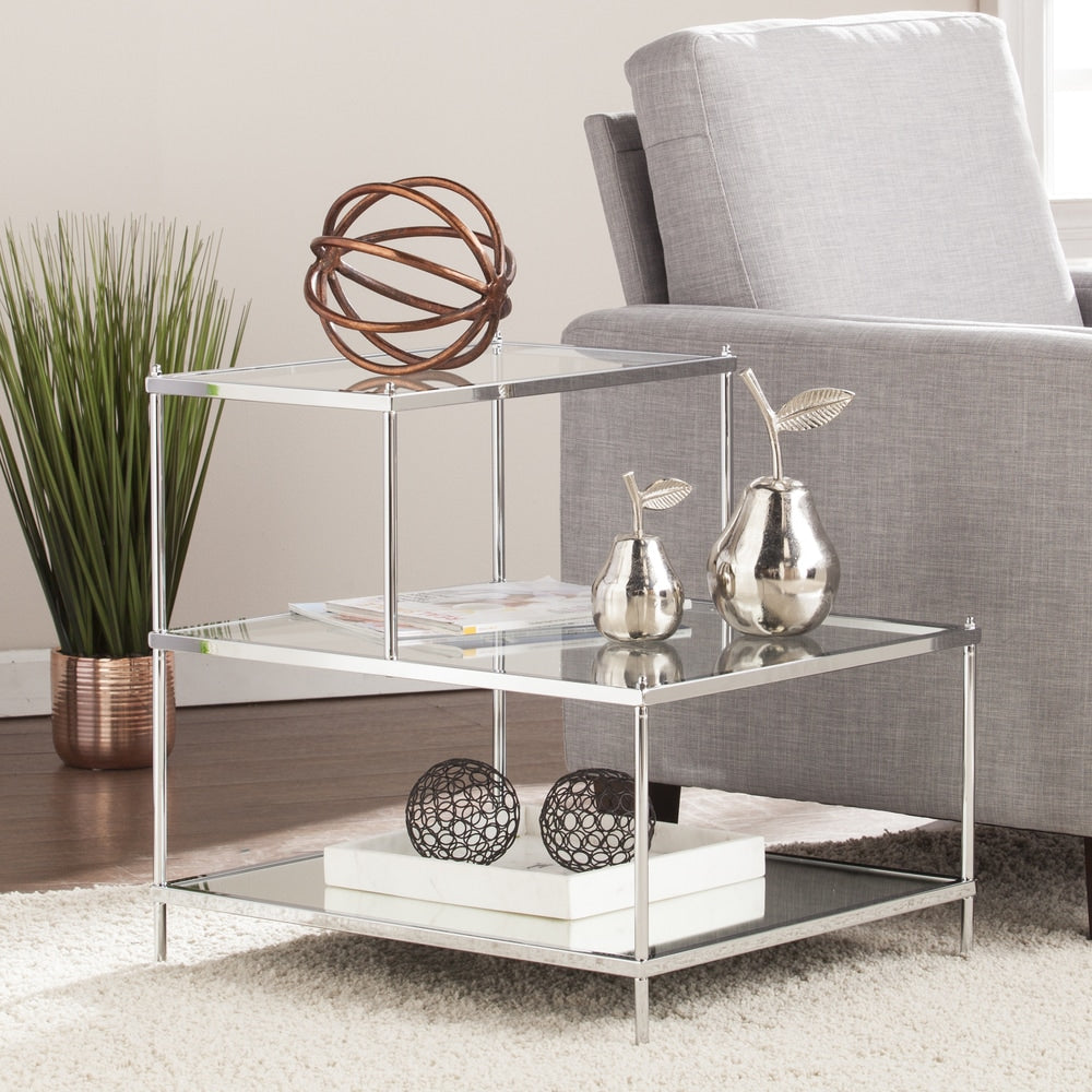 Silver Orchid Olivia Glam Mirrored Accent Table Chrome