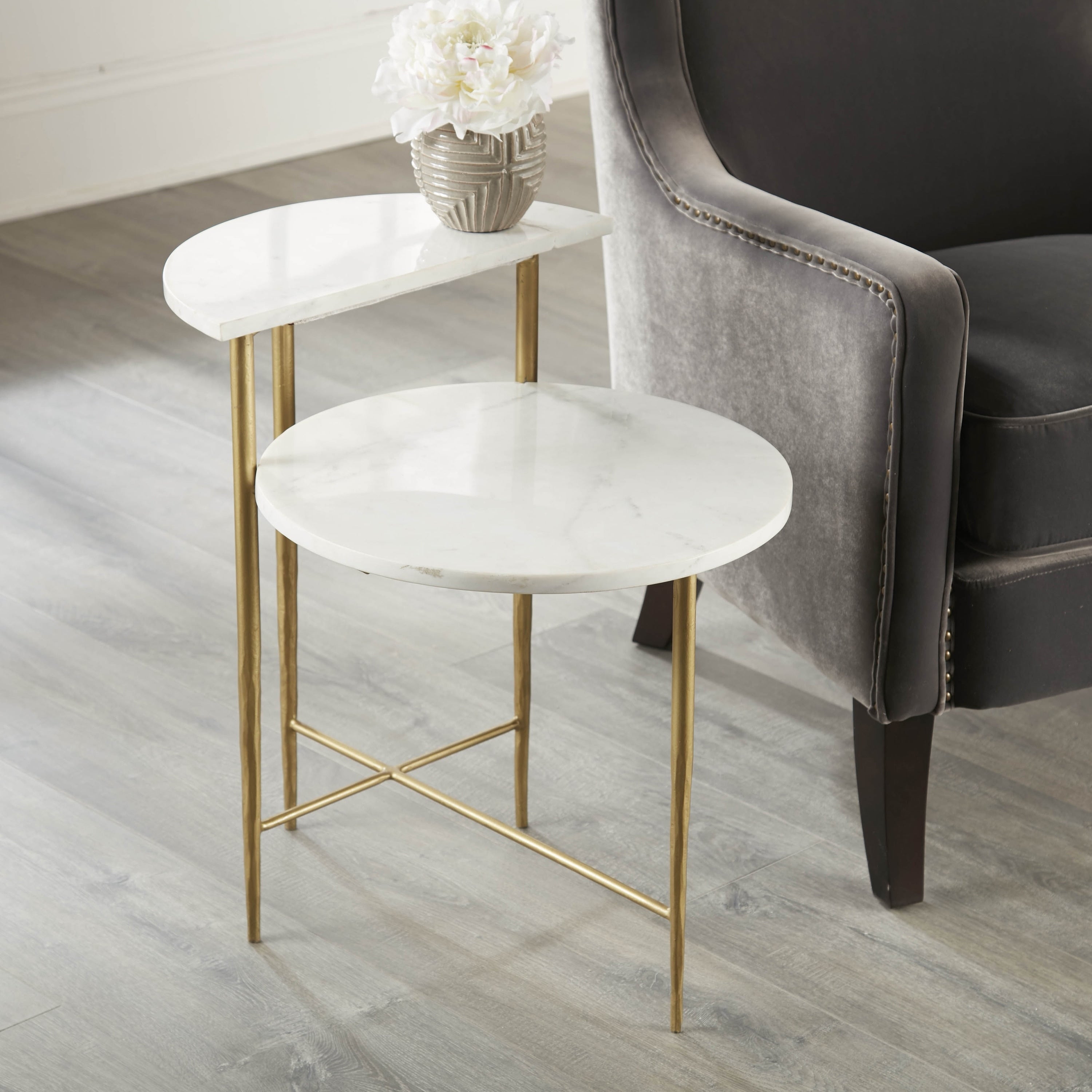 The Curated Nomad Parkes White Marble Top Accent Table