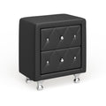 Silver Orchid Porten Crystal Tufted Black Upholstered Nightstand