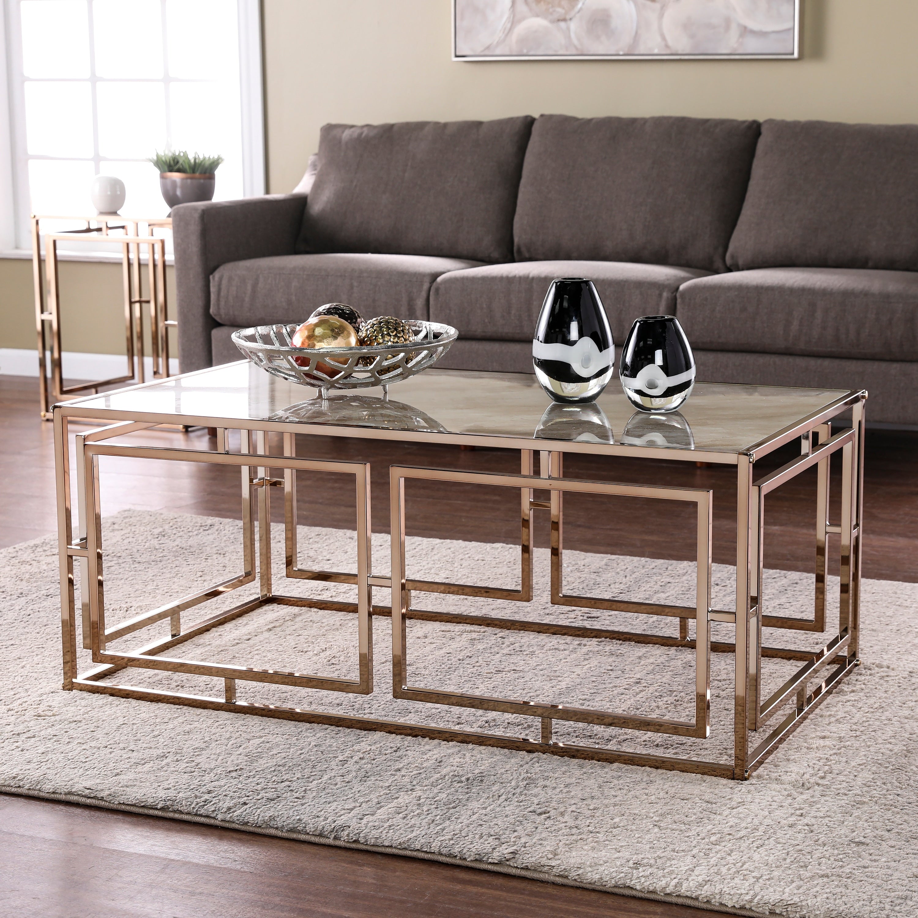 Silver Orchid Simons Faux Marble Cocktail Table