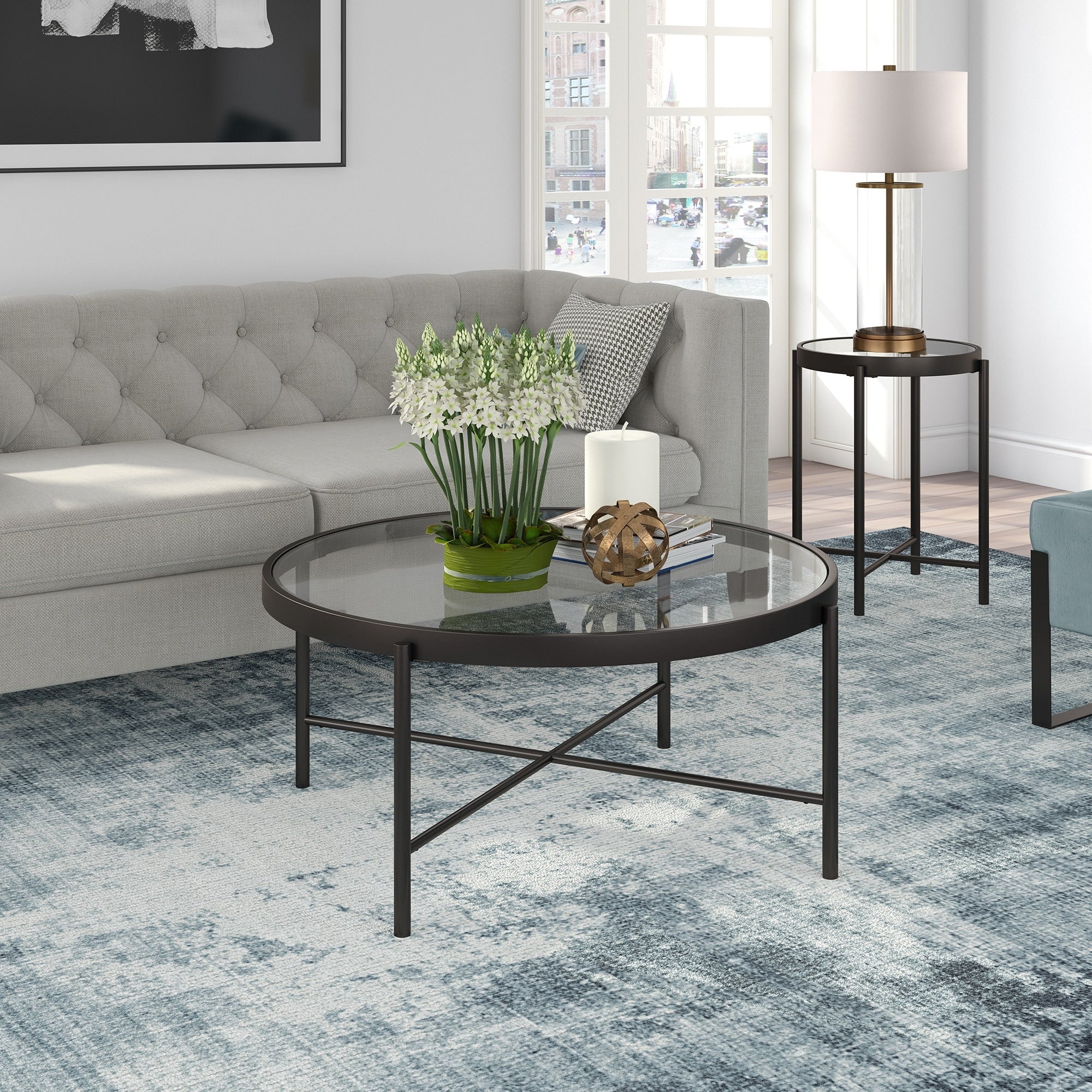 Silver Orchid Stifter Blackened Bronze Round Coffee Table