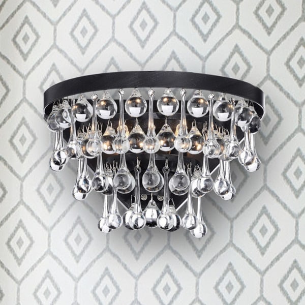 Silver Orchid Taylor 2 Light Antique Black Crystal Wall Sconce