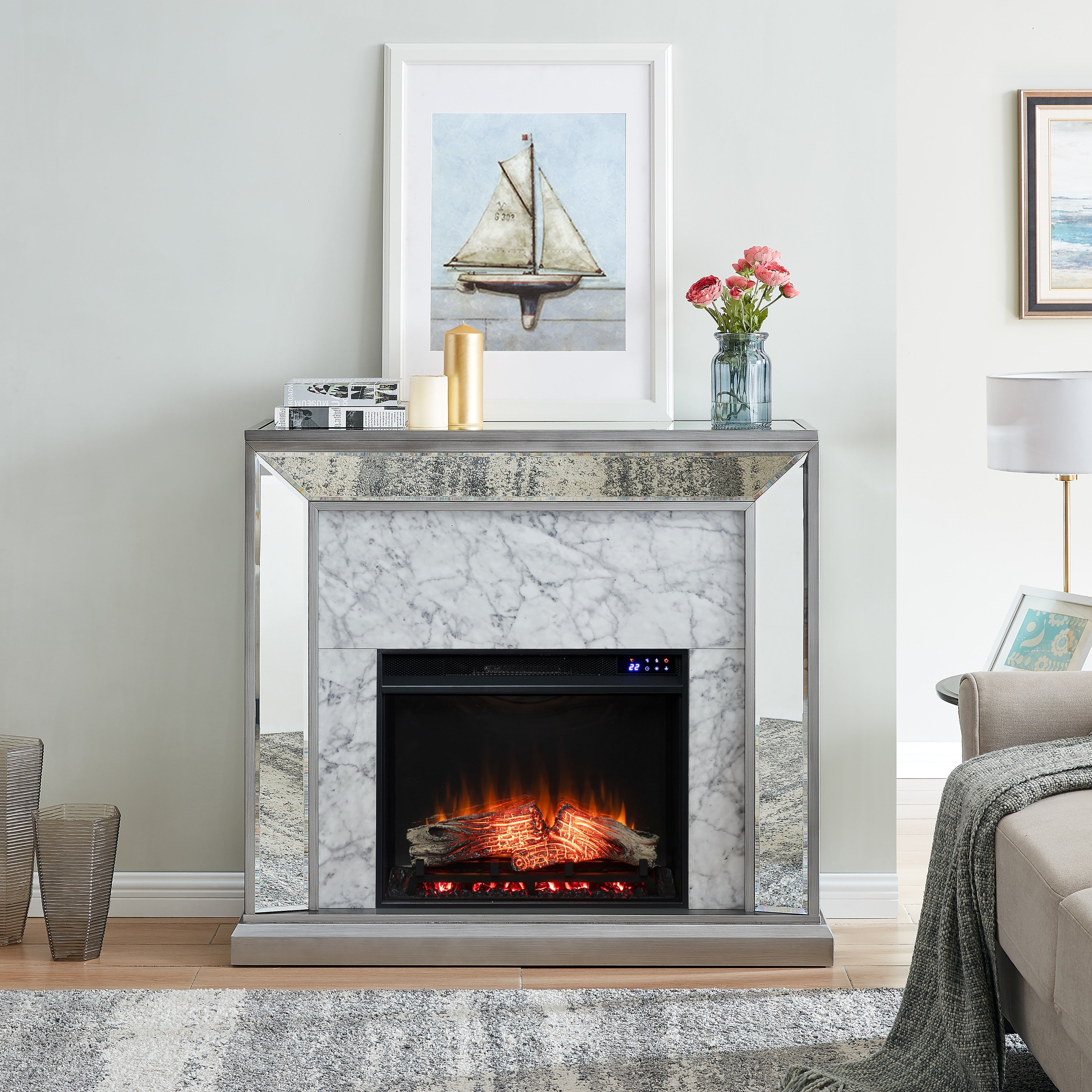 Silver Orchid Tranton Glam Mirror Electric Fireplace