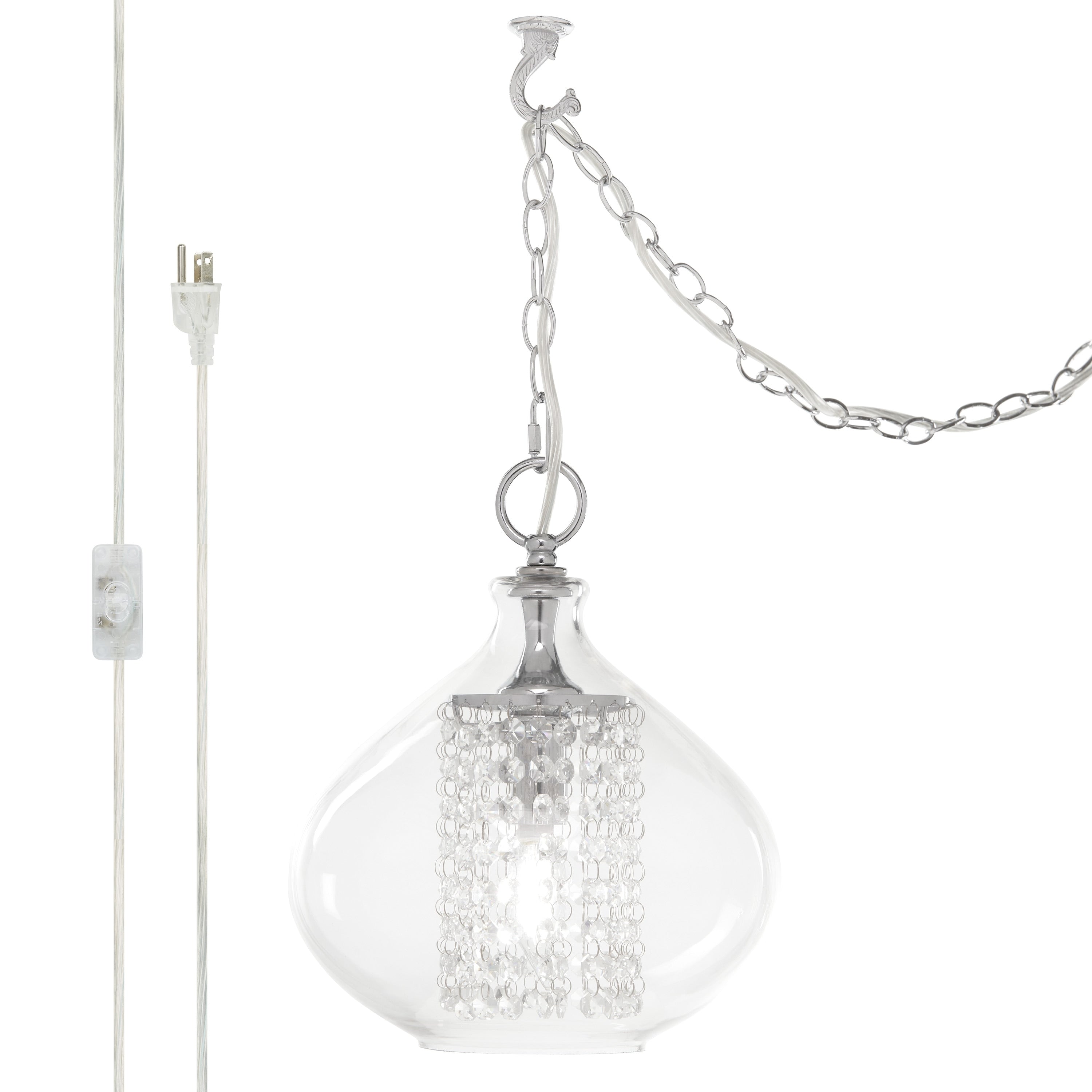 Silver Orchid Wallock Glass And Faceted Crystal Glass Jewels Plug In And Hardwire Hanging Pendant