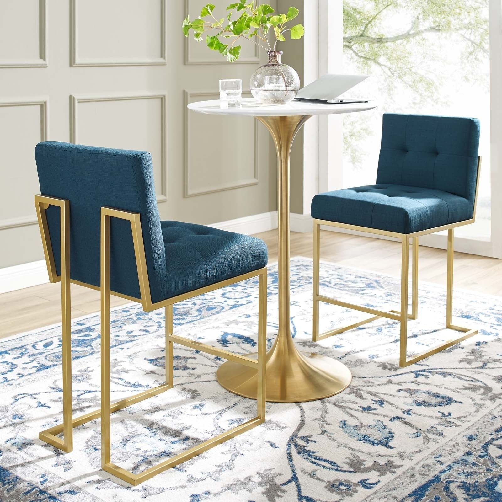 Privy Gold Stainless Steel Upholstered Fabric Counter Stool Set Of 2 N A