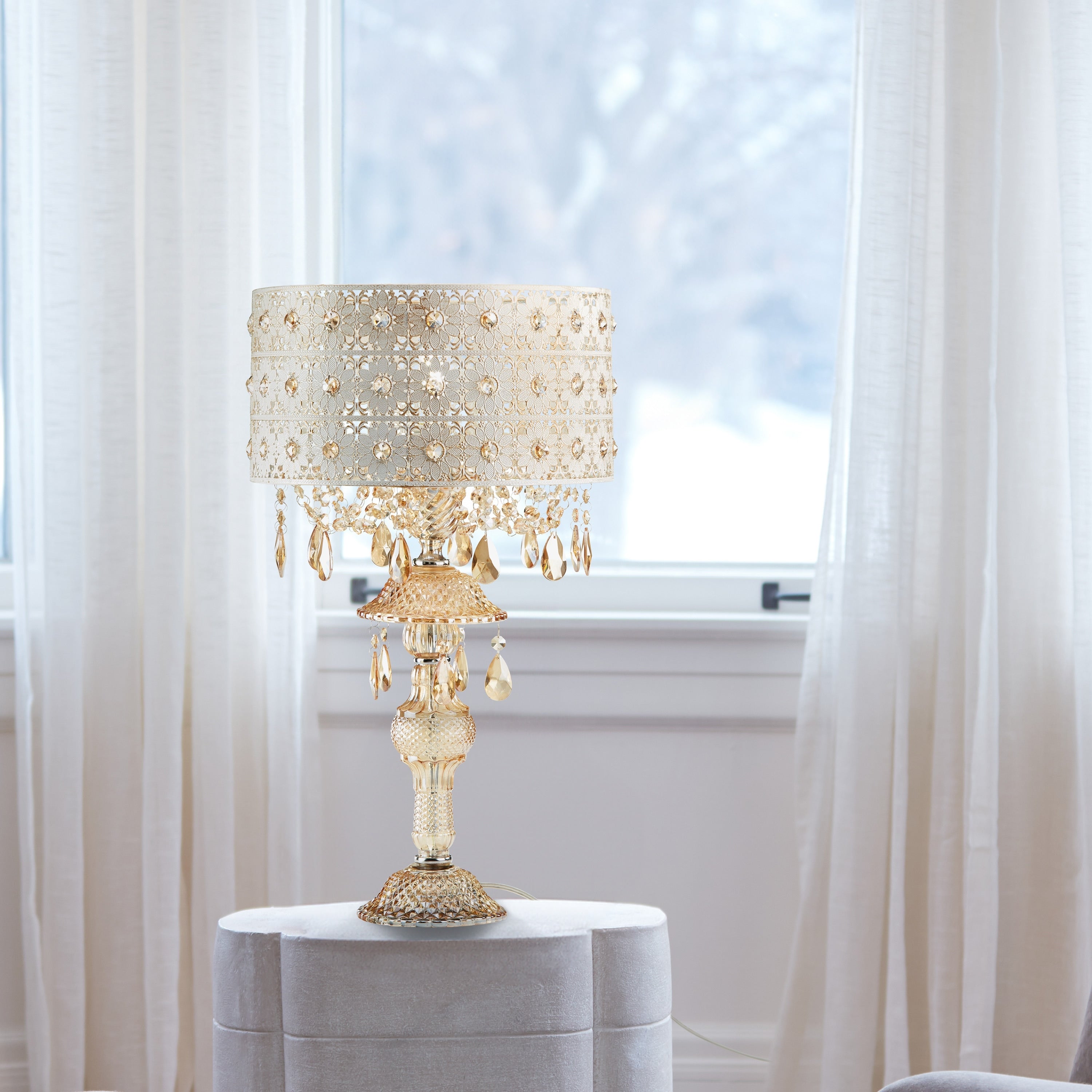 Silver Orchid White Champagne Glass And Metal Table Lamp