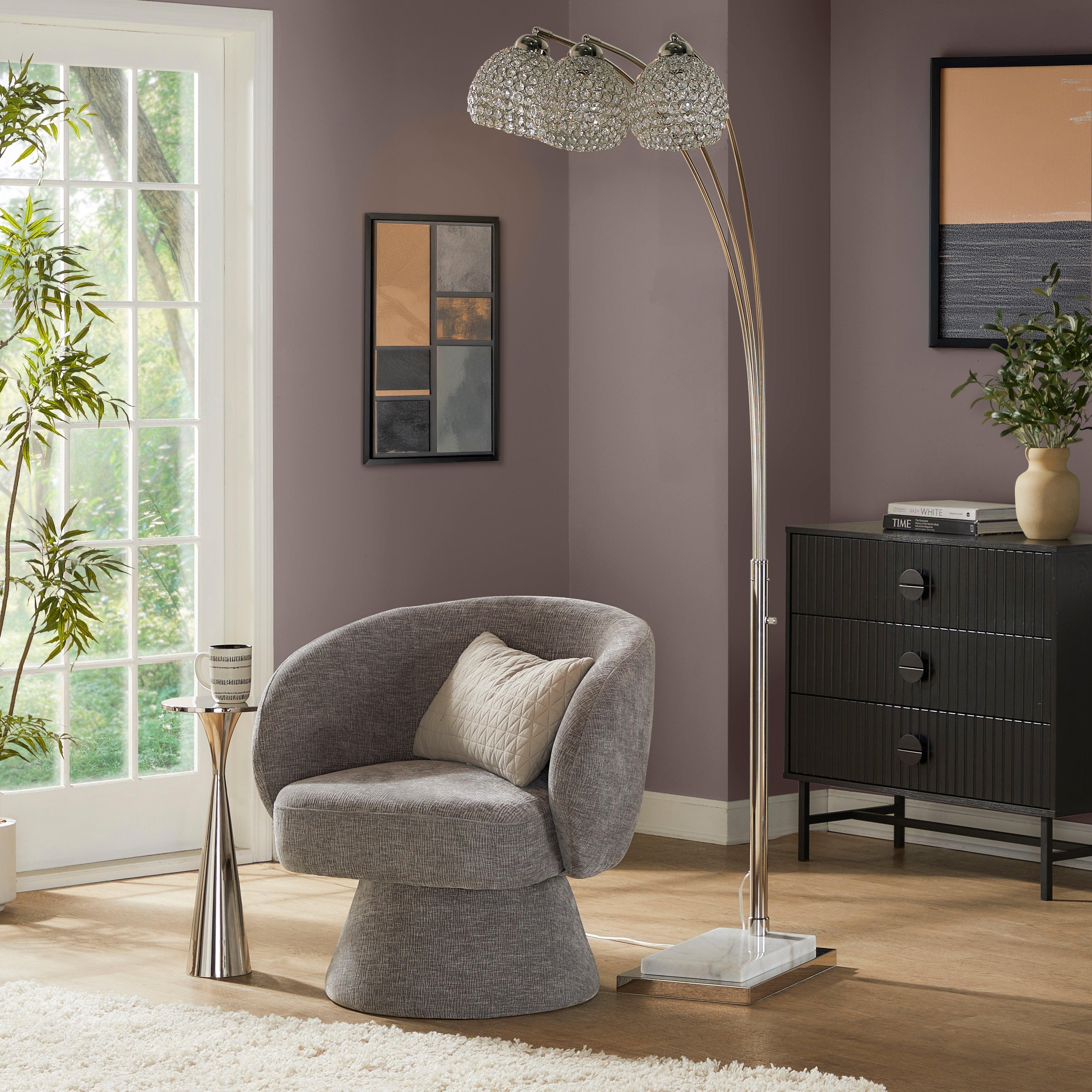 Silver Orchid Wrenley 75 Metal Floor Lamp With Crystal Shades Polished Nickel White Marble Clear Crystal