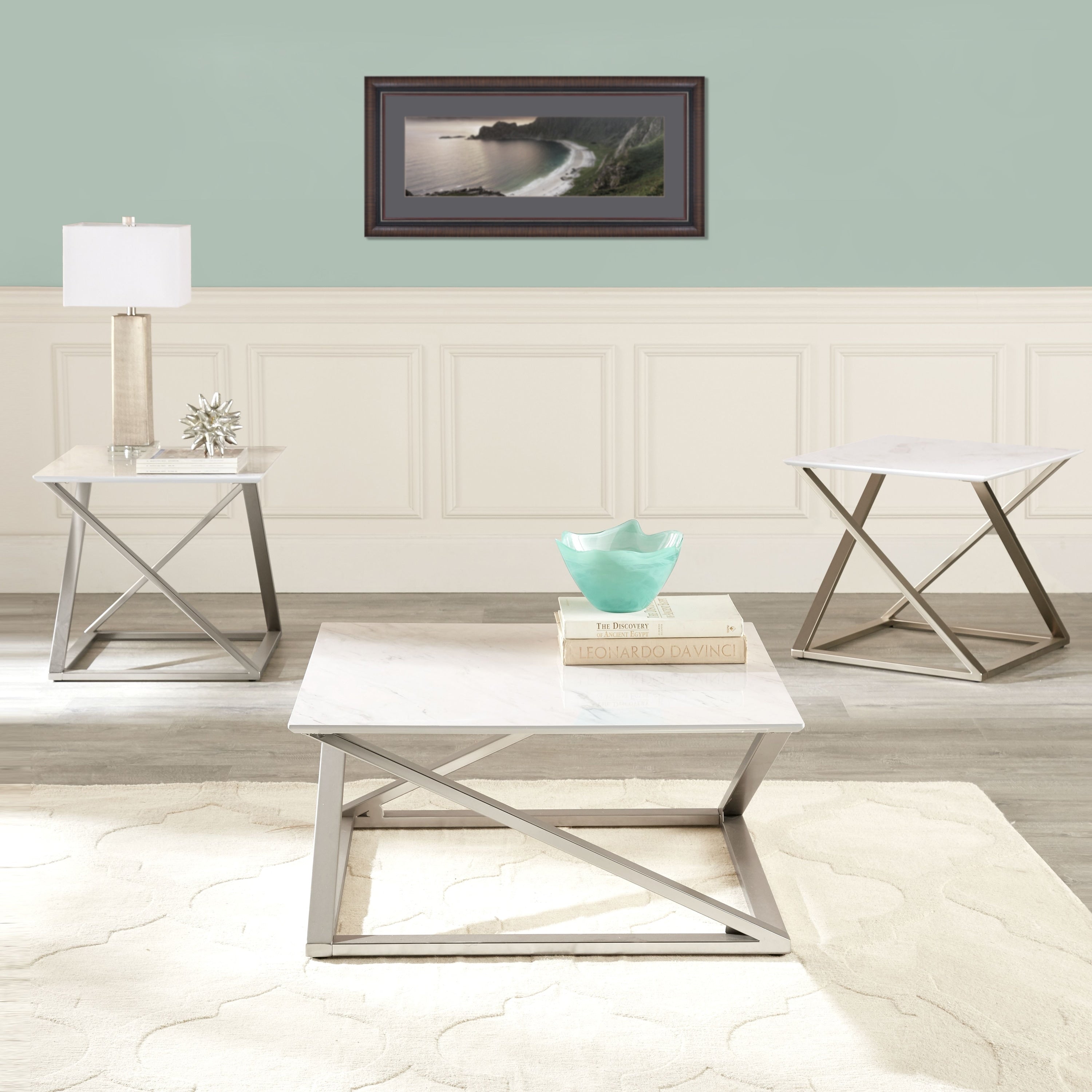 Silver Orchid Zilina Faux Marble Top 3 Piece Occasional Set