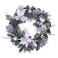 Silver Poinsettia And Pinecone Artificial Christmas Wreath 24 Inch Unlit