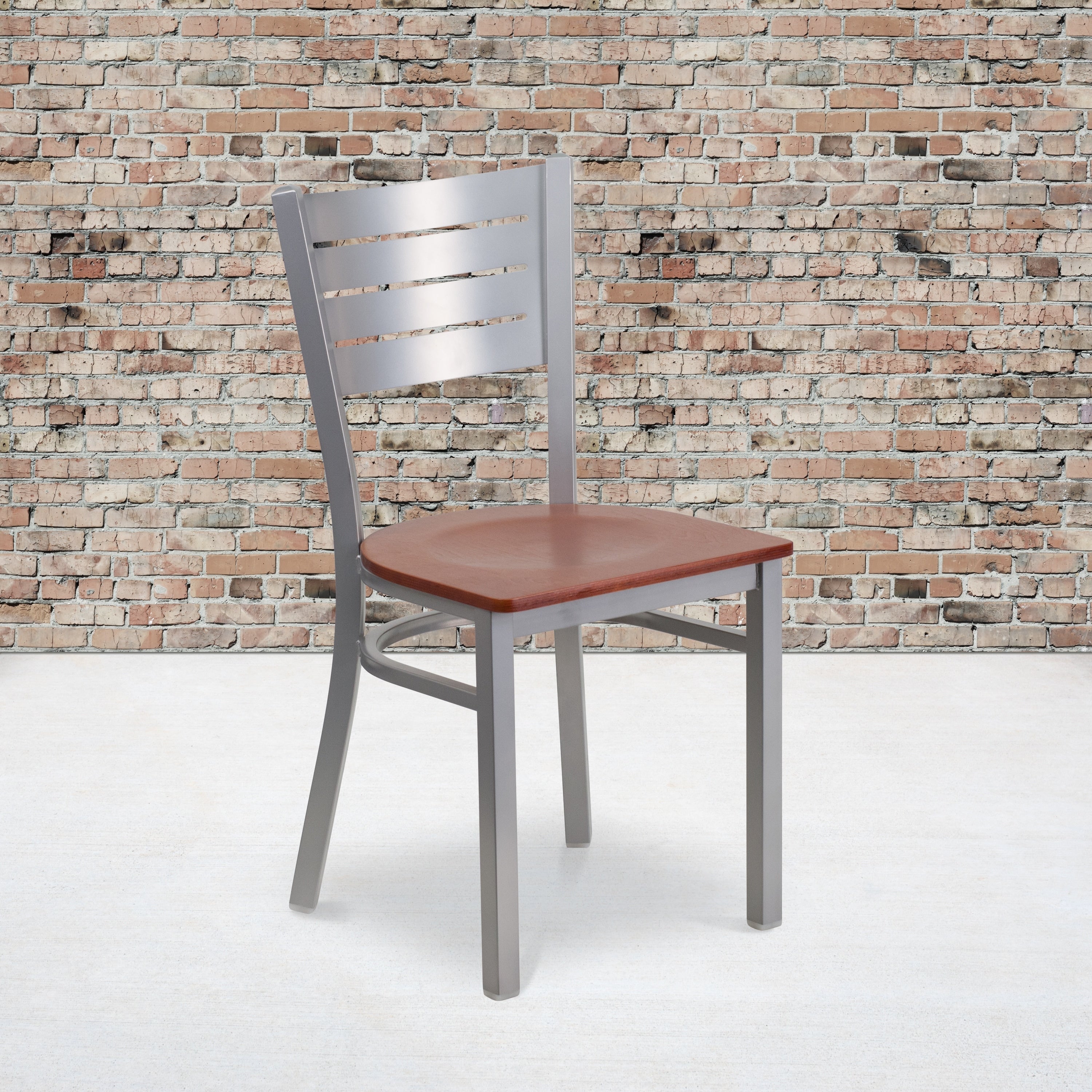 Silver Slat Back Metal Restaurant Chair 16.5 W X 19 D X 33.5 H