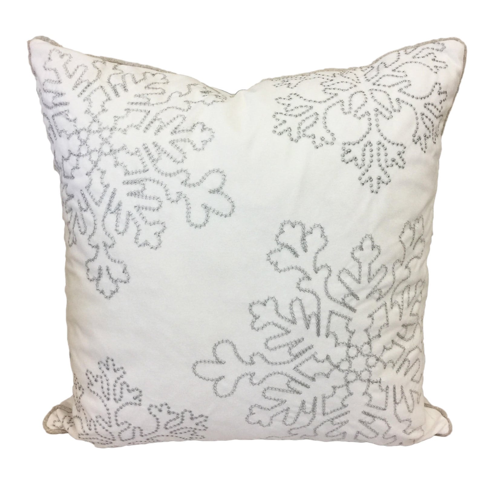 Silver Snow Flakes Embroidered Holiday Poly Velvet 20 Inch Throw Pillow