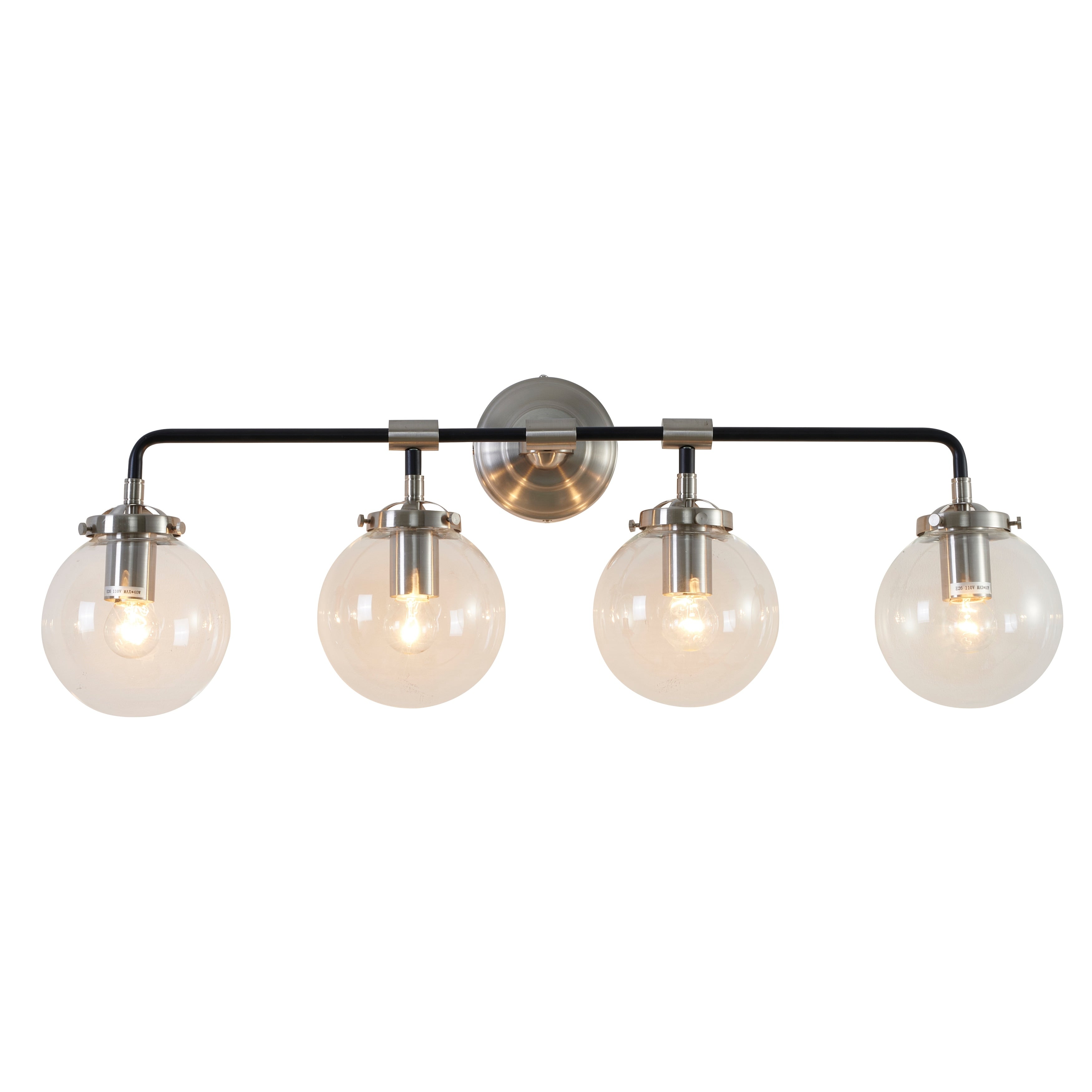 Silver And Black Metal Frame Wall Sconce With Glass Shades