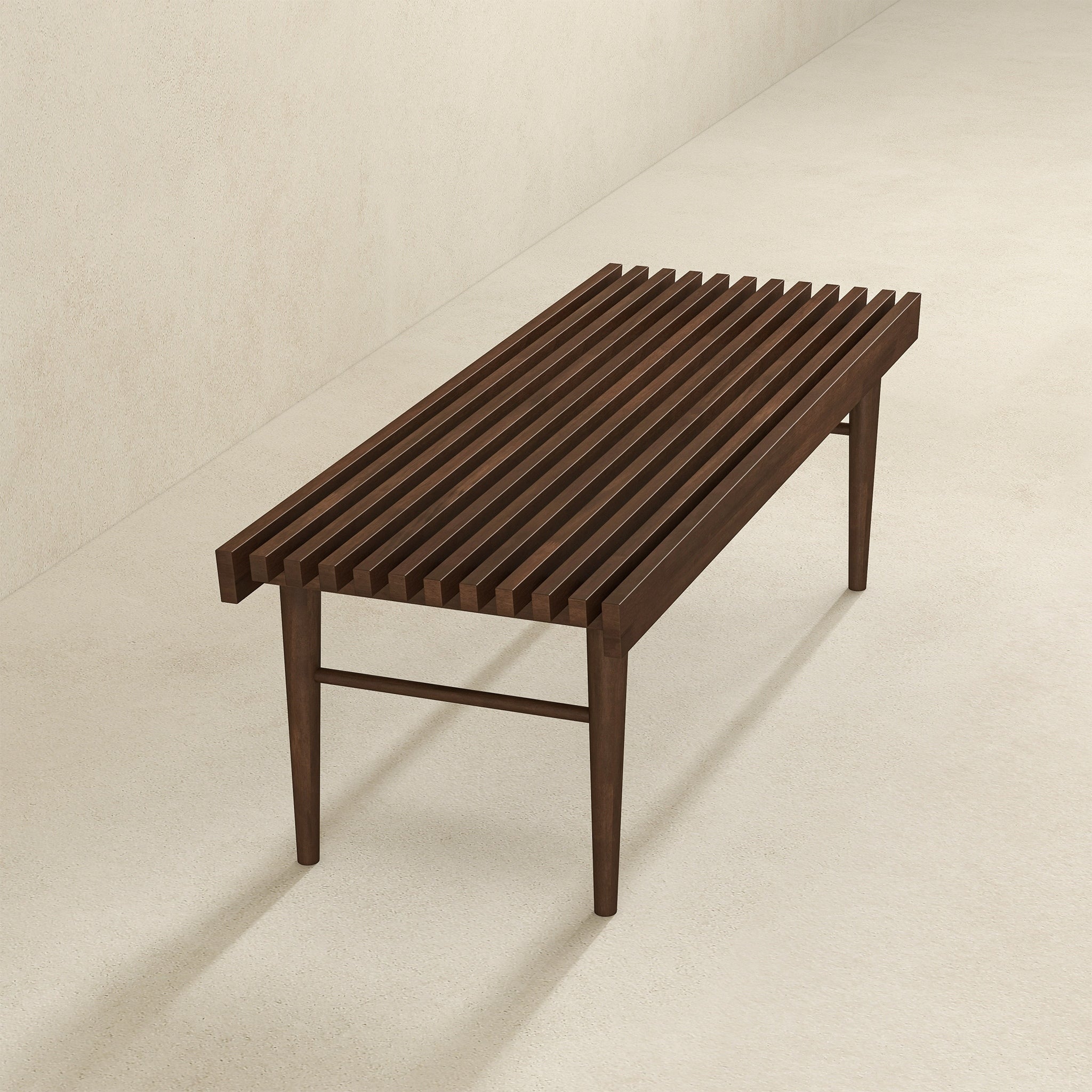 Mid Century Modern Felicity Brown Teak Bench