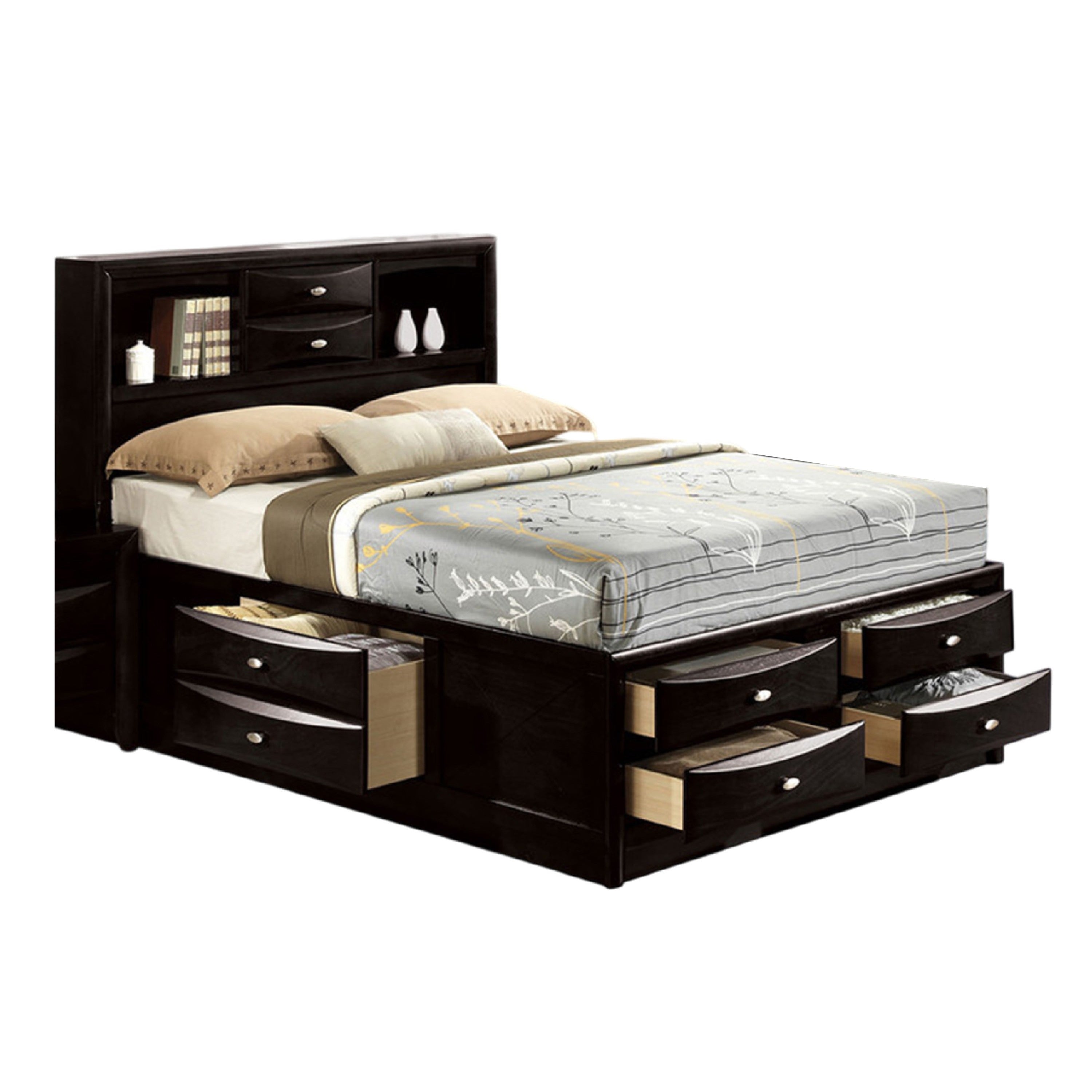 Simo King Bed Bookcase Headboard Storage Drawers Black