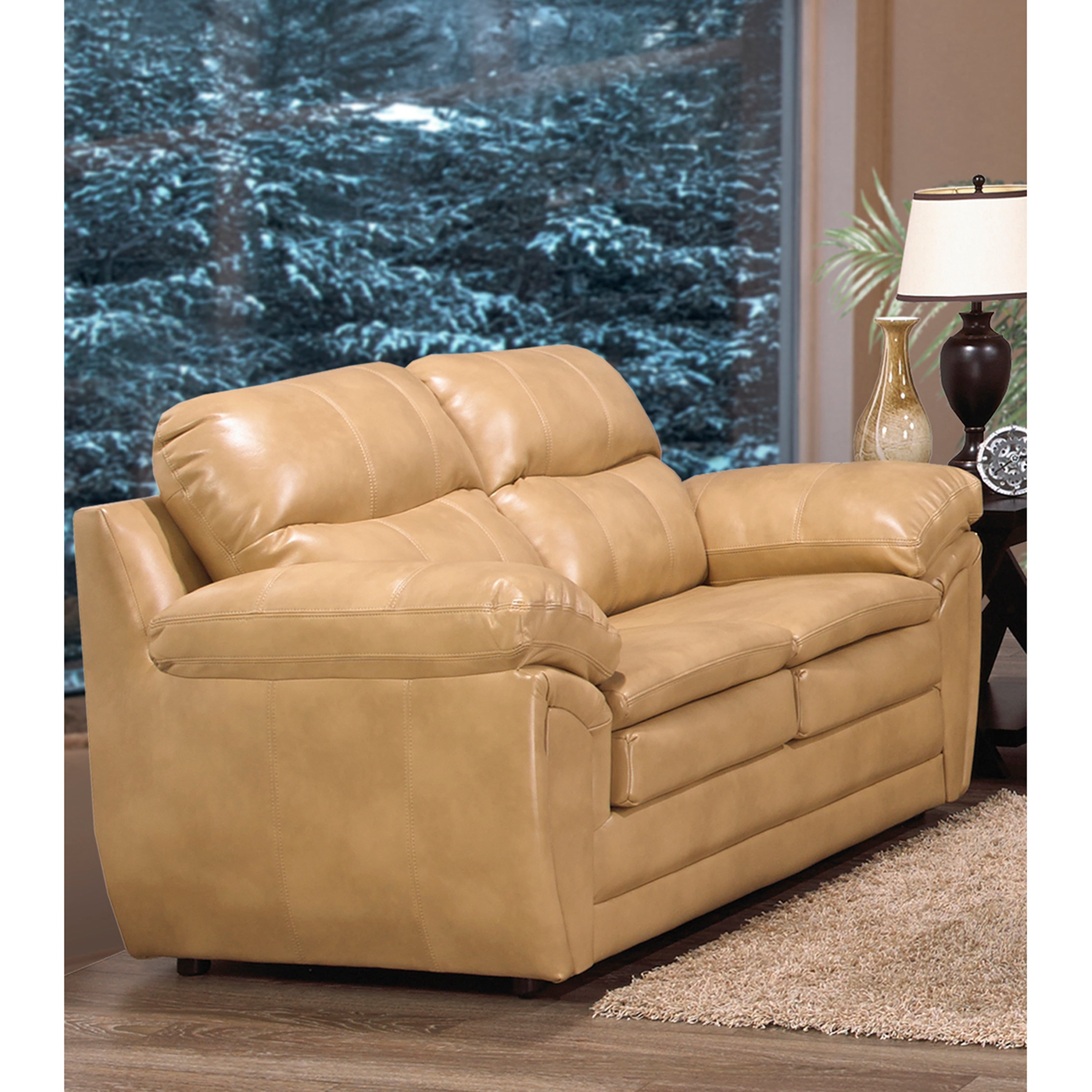 Simon Light Tan Brown Leather Gel Loveseat