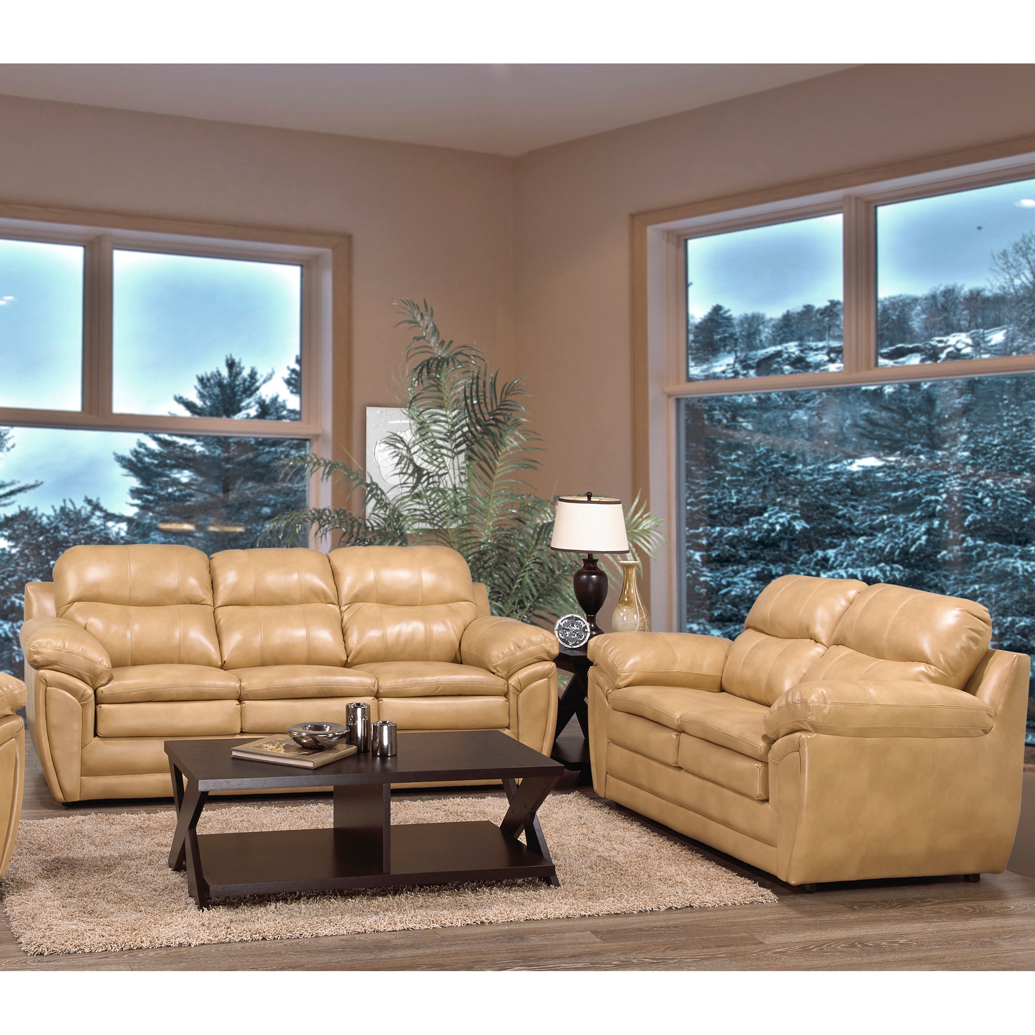 Simon Light Tan Brown Leather Gel Sofa And Loveseat